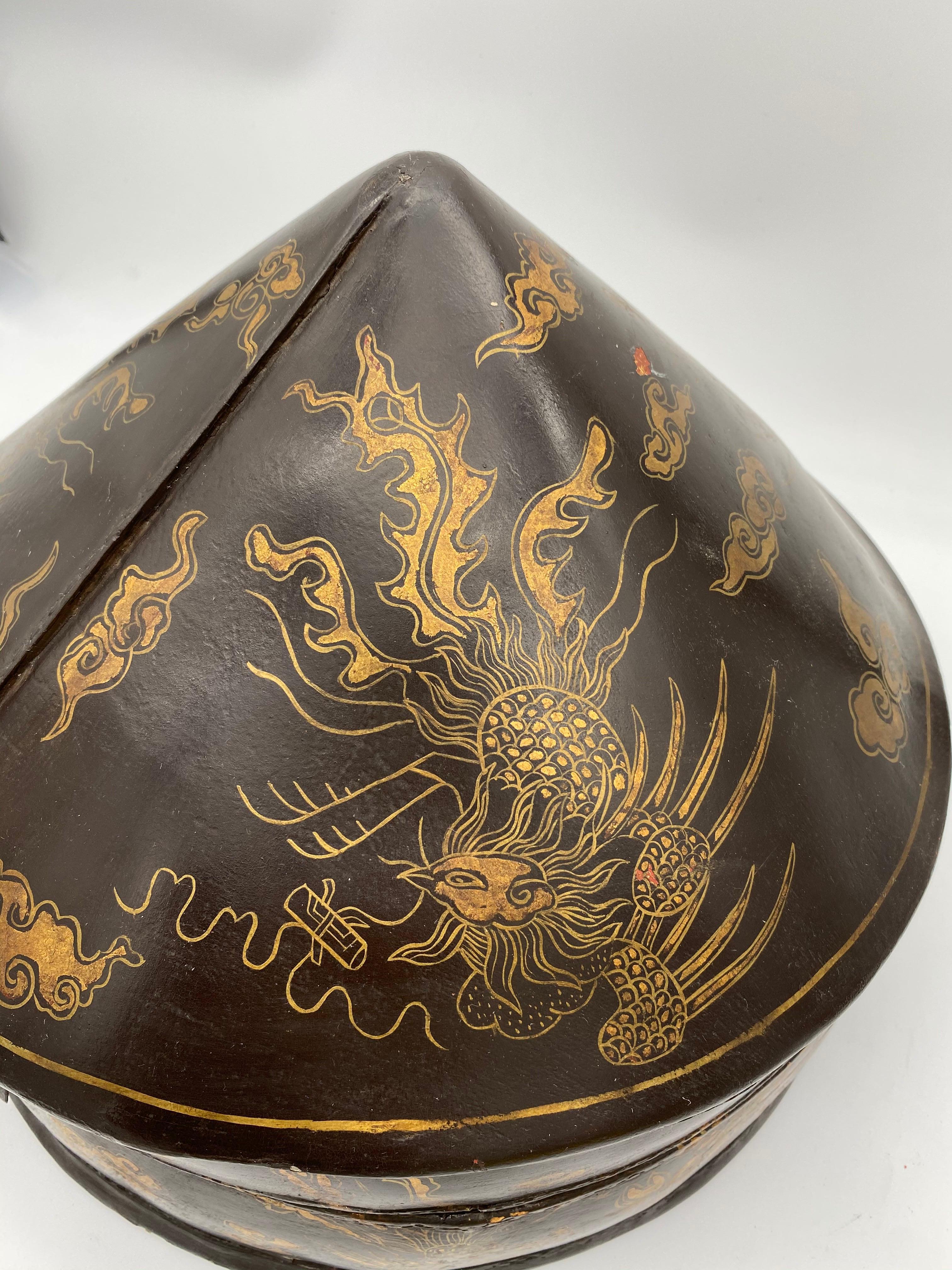 19th Century Chinese Lacquer Leather Hat Box  5