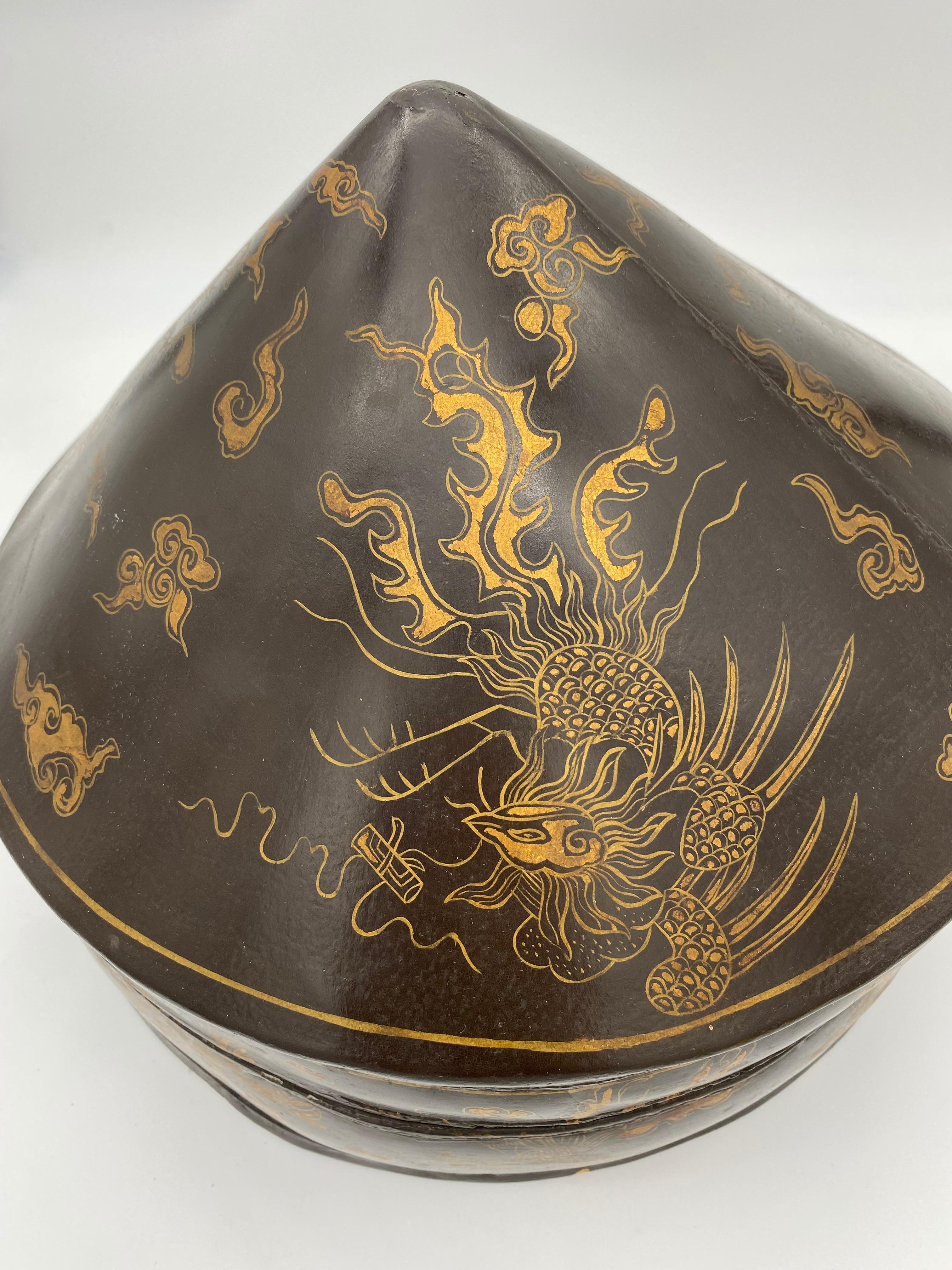 19th Century Chinese Lacquer Leather Hat Box  6