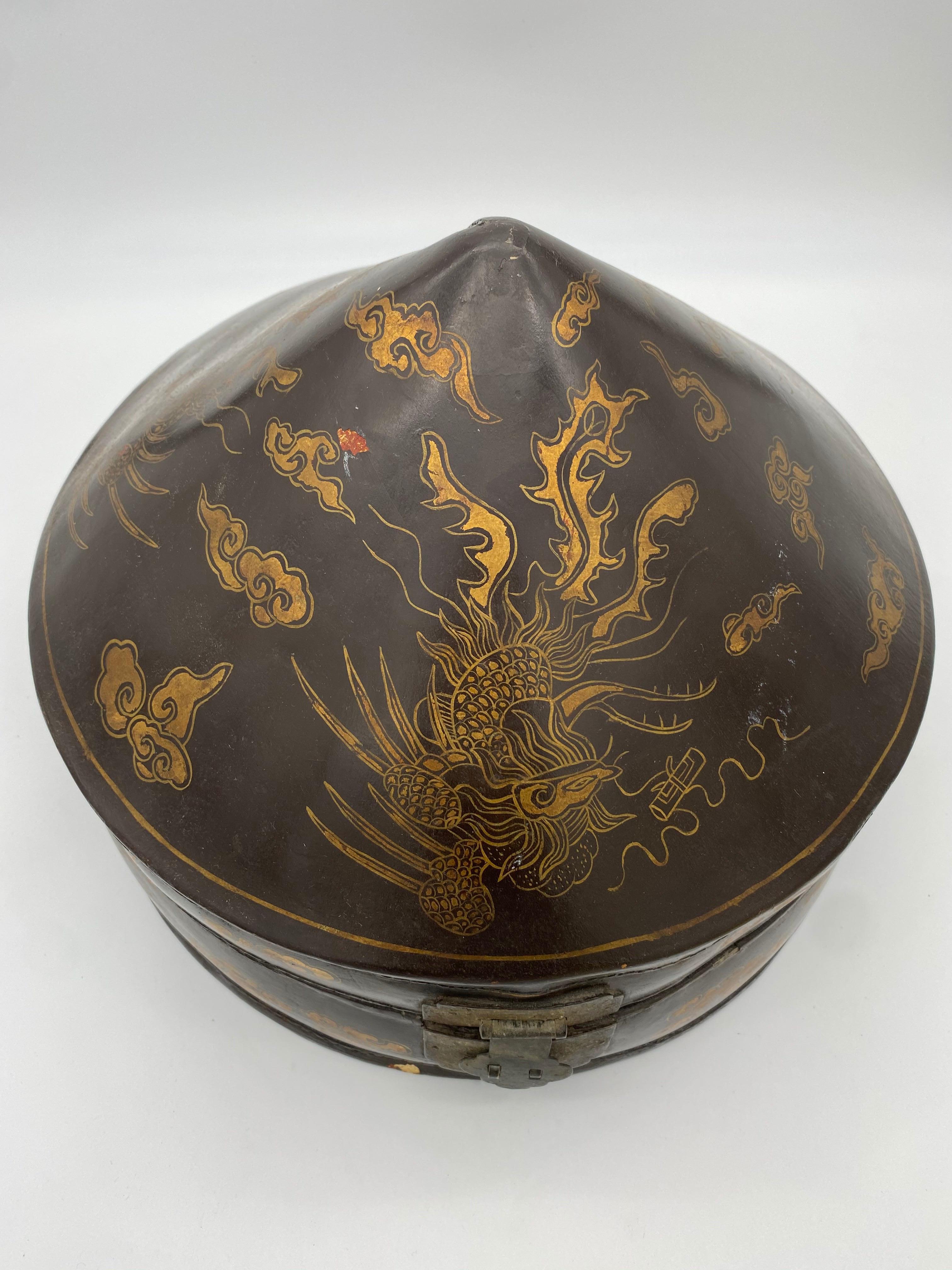 19th Century Chinese Lacquer Leather Hat Box  7