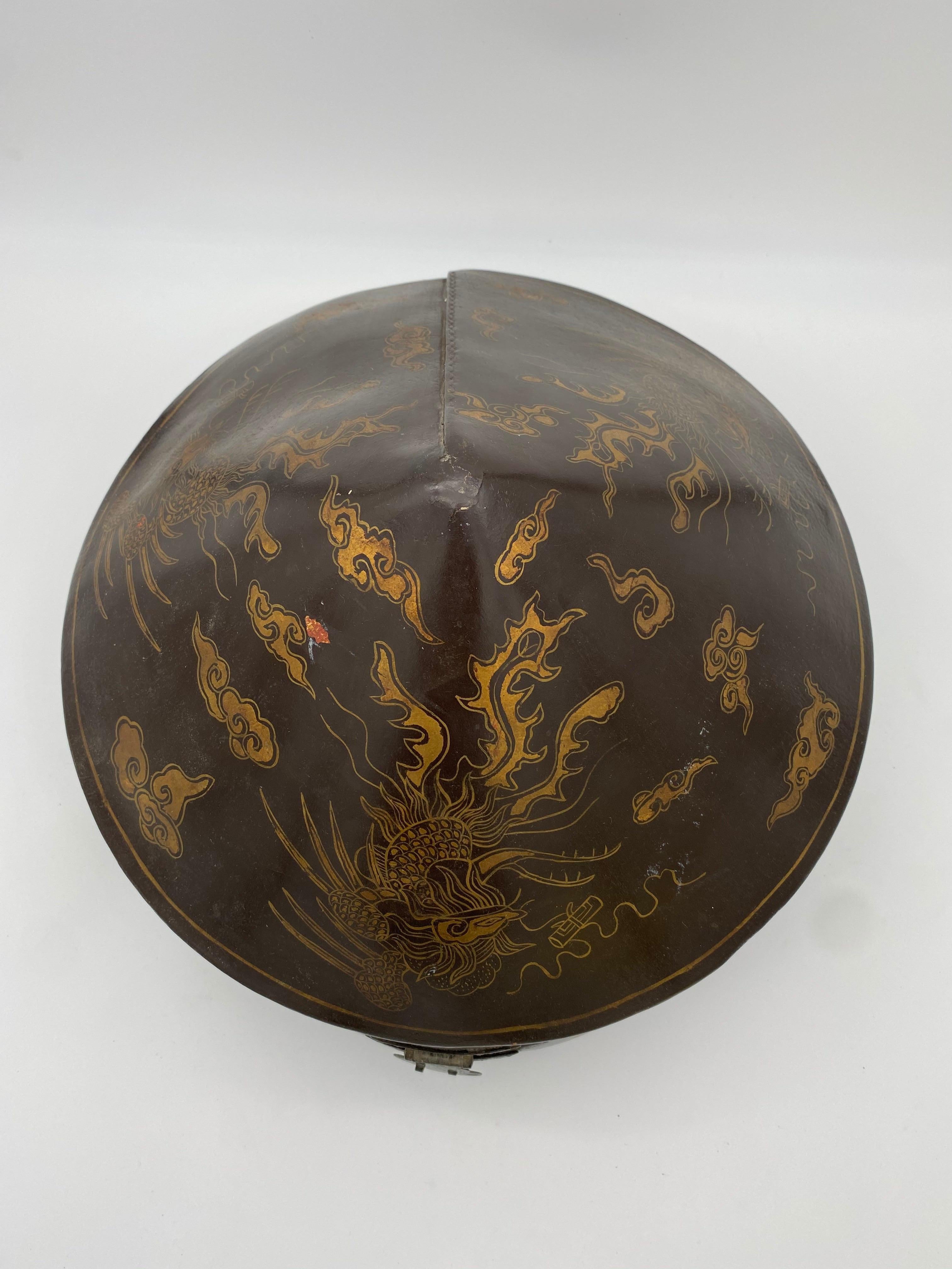 Qing 19th Century Chinese Lacquer Leather Hat Box 