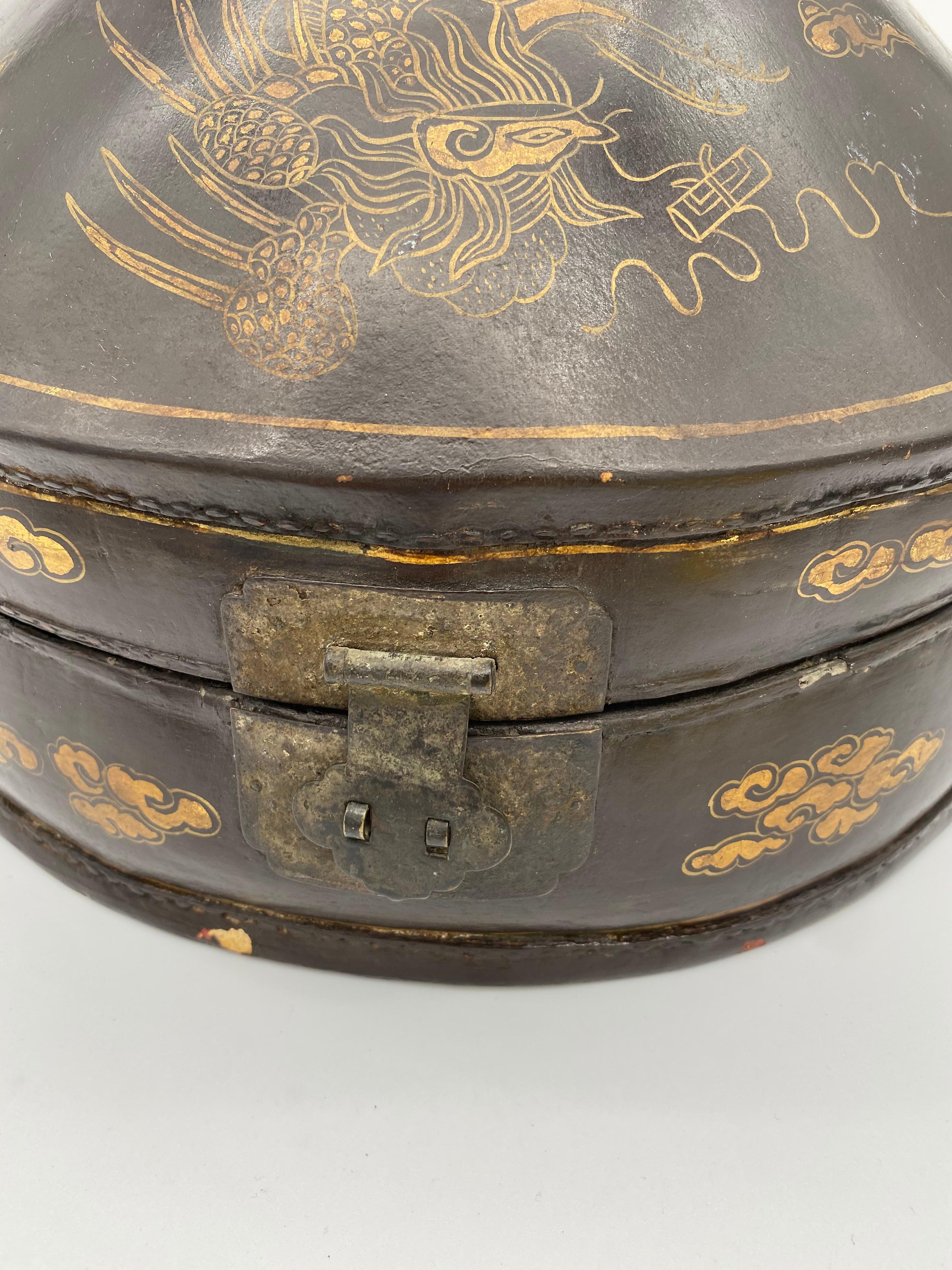 19th Century Chinese Lacquer Leather Hat Box  1