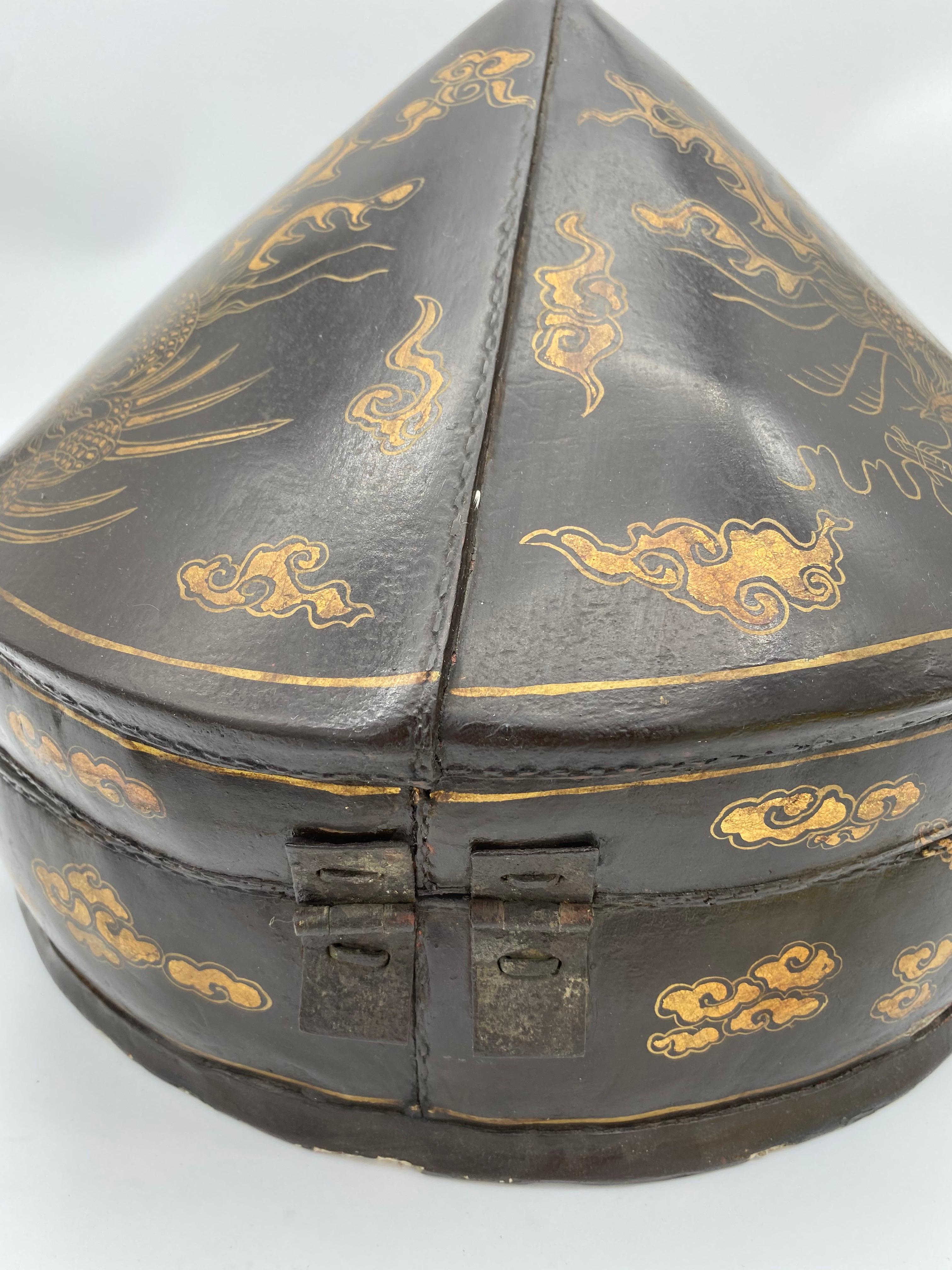 19th Century Chinese Lacquer Leather Hat Box  2