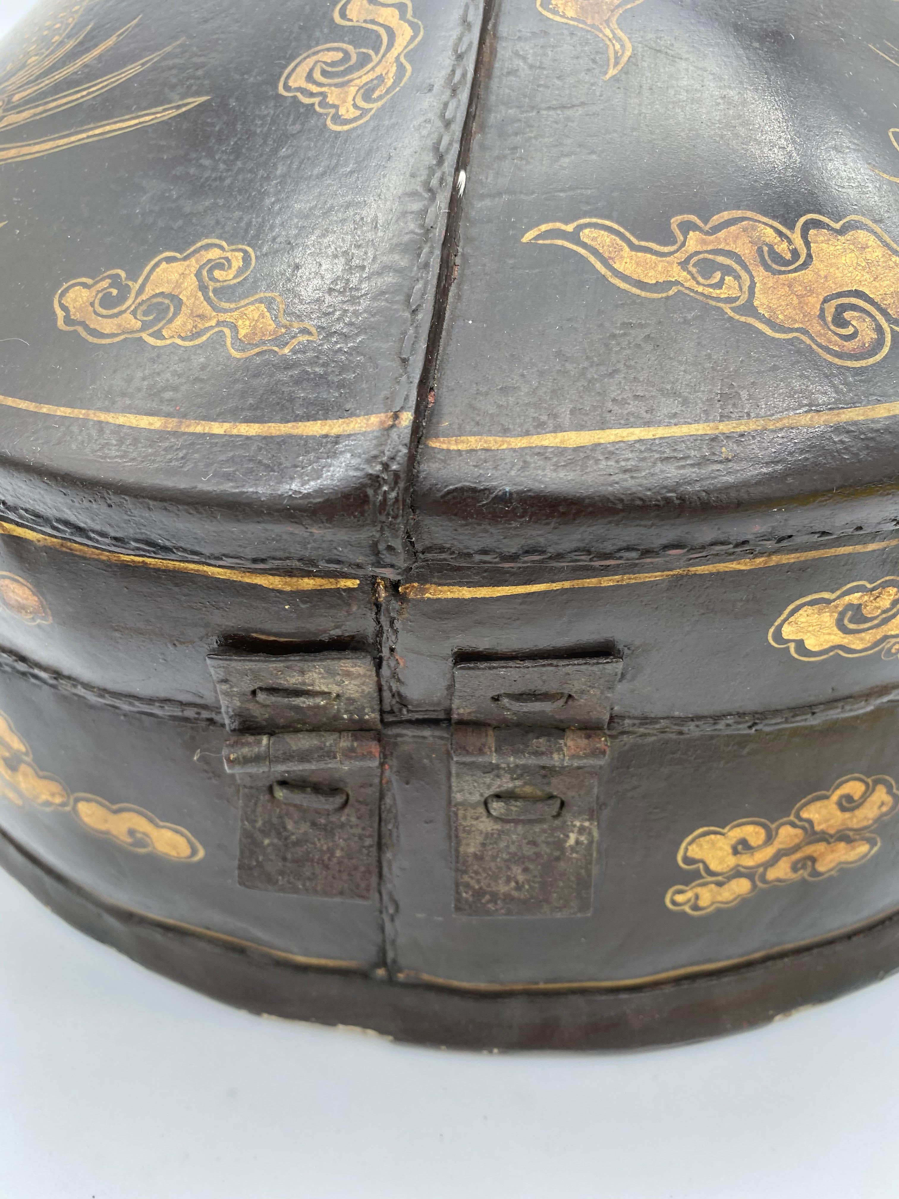 19th Century Chinese Lacquer Leather Hat Box  3