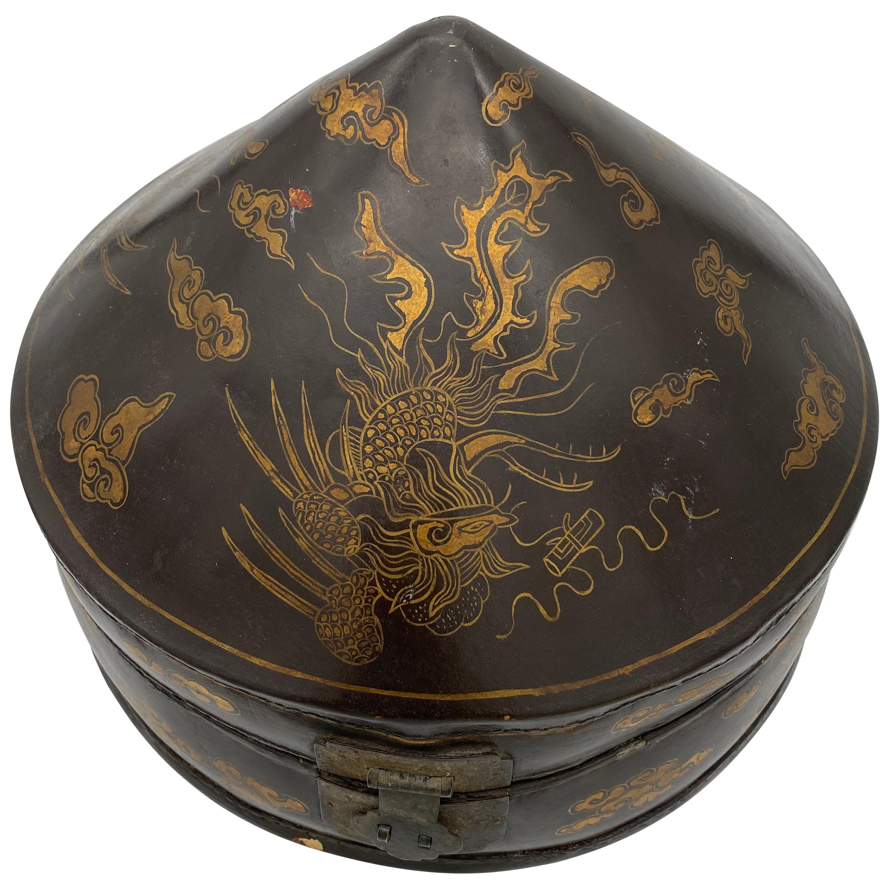 19th Century Chinese Lacquer Leather Hat Box 