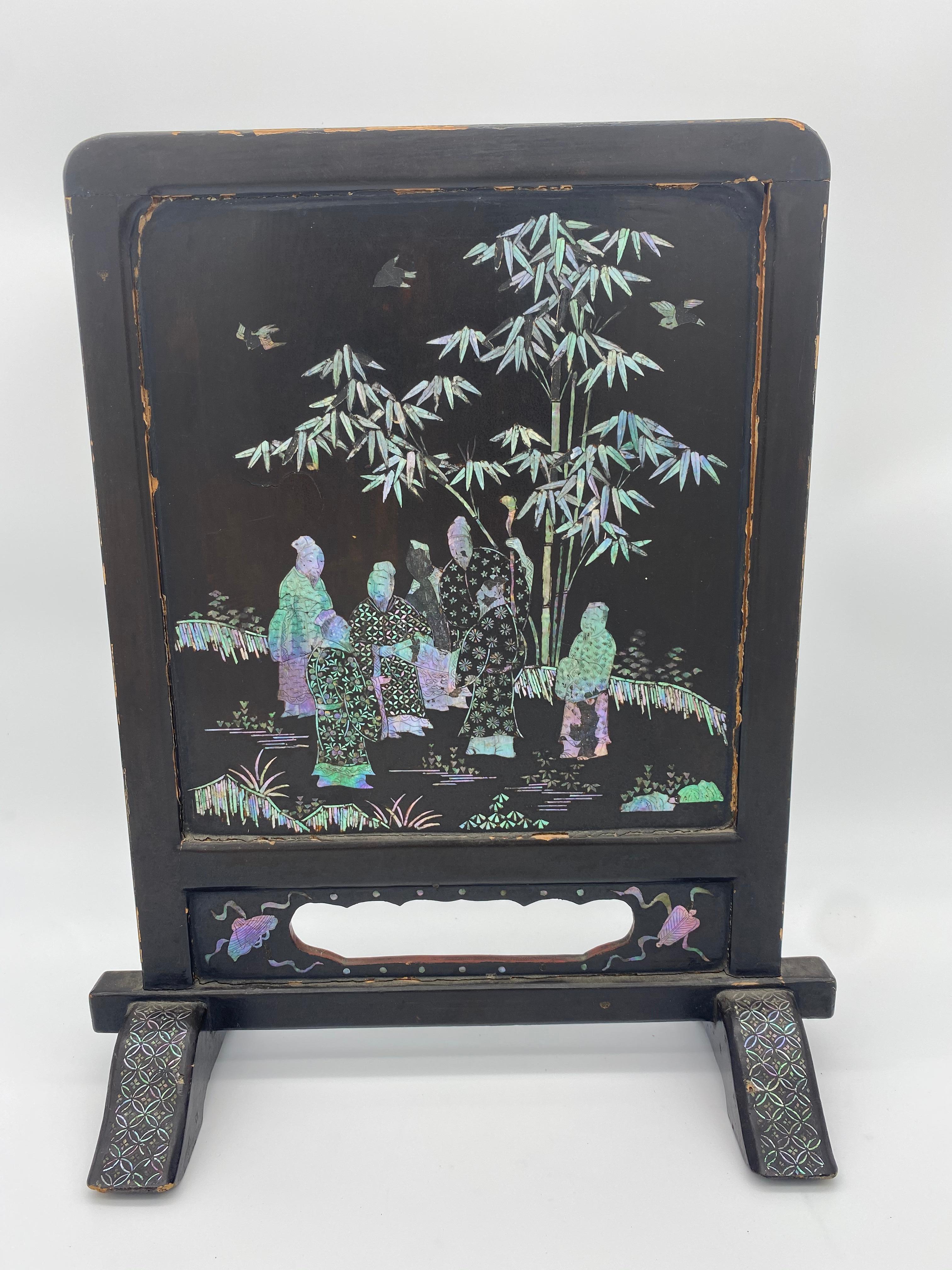 Qing 19th Century Chinese Lacquer Mother of Pearl Plaque