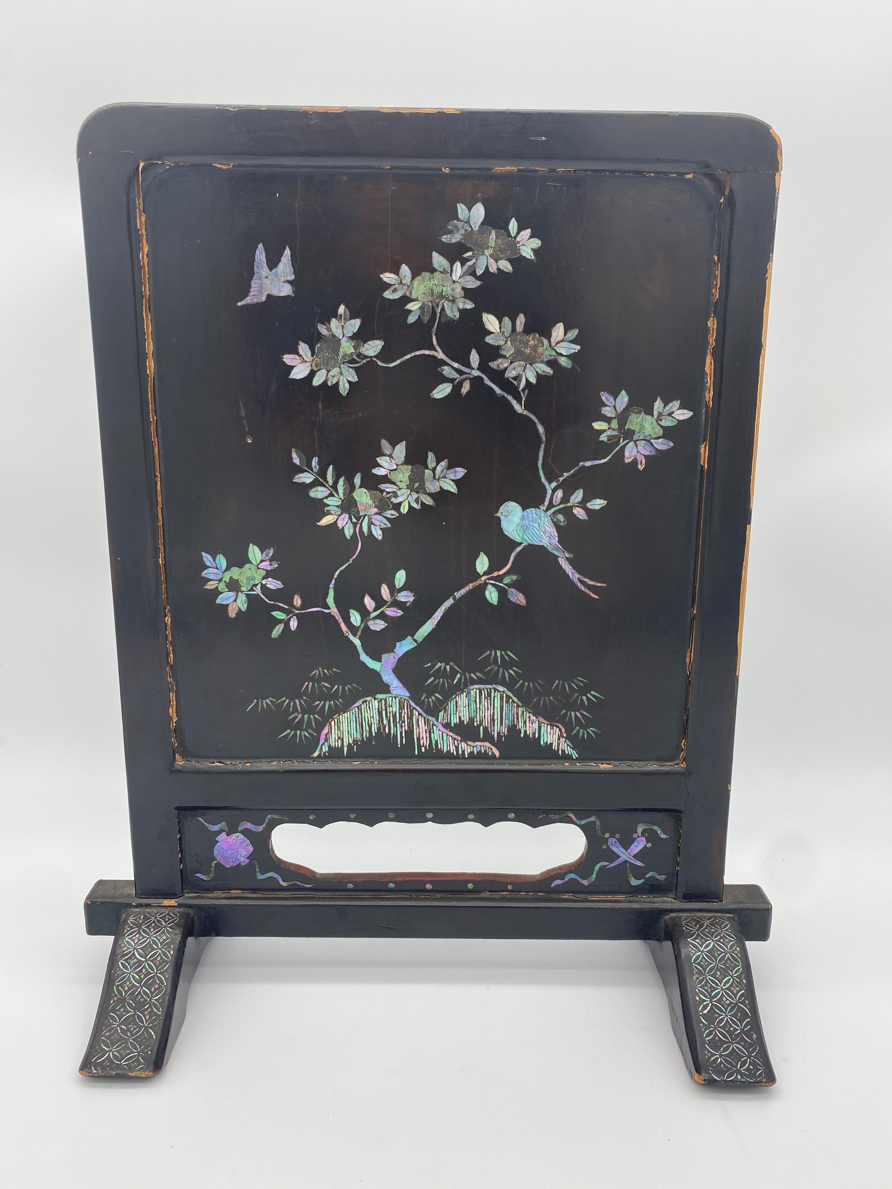 19th Century Chinese Lacquer Mother of Pearl Plaque 1
