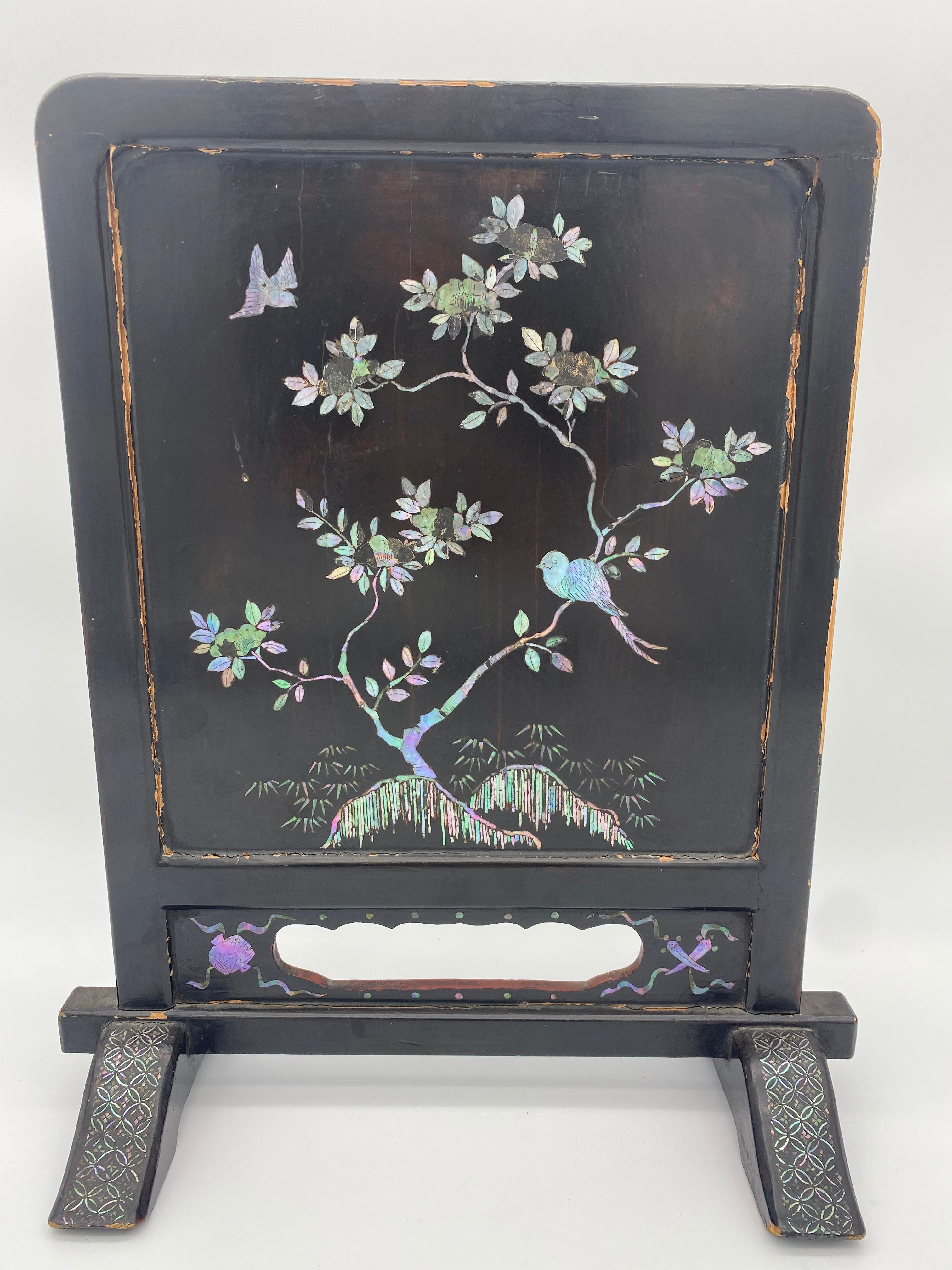 19th Century Chinese Lacquer Mother of Pearl Plaque 2