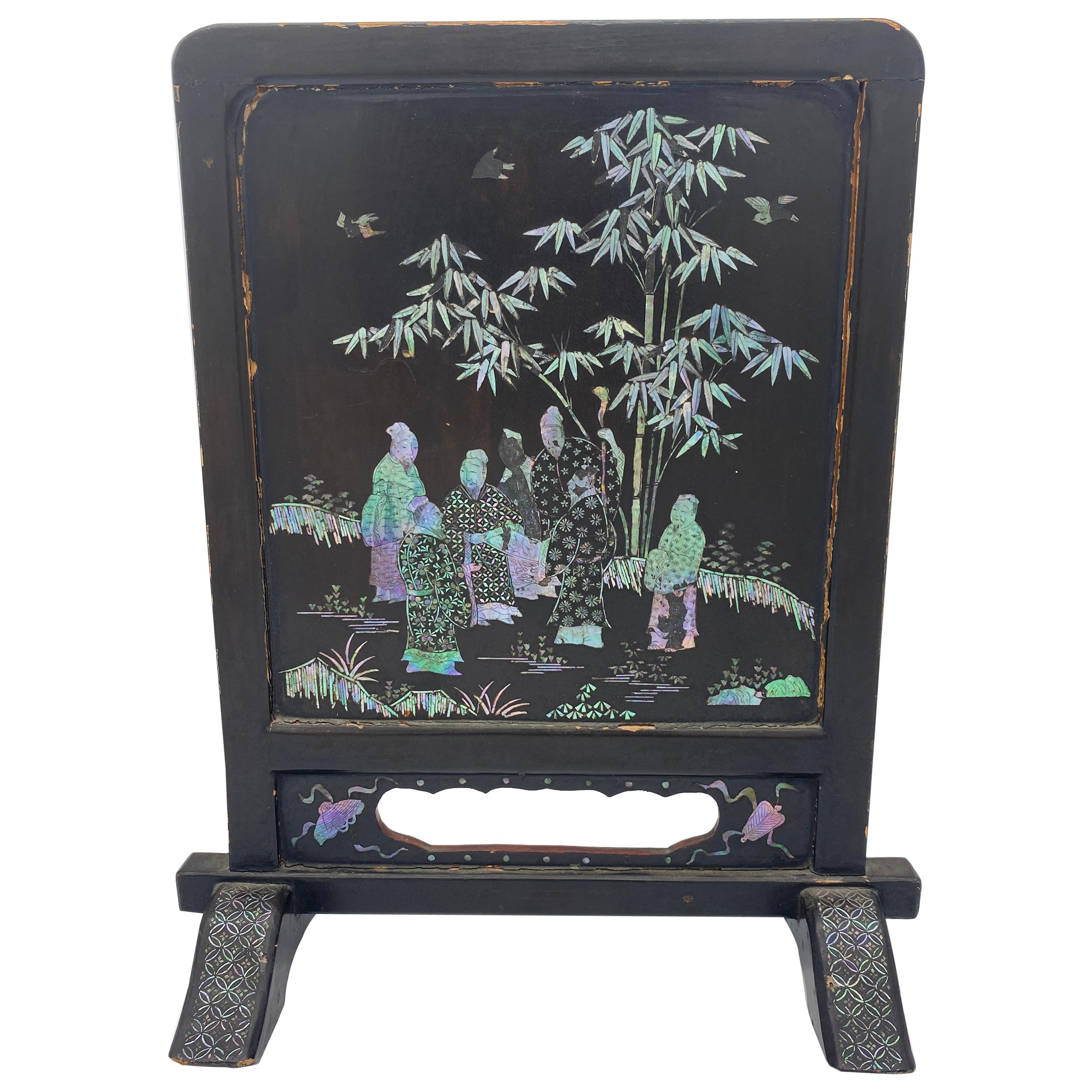 19th Century Chinese Lacquer Mother of Pearl Plaque
