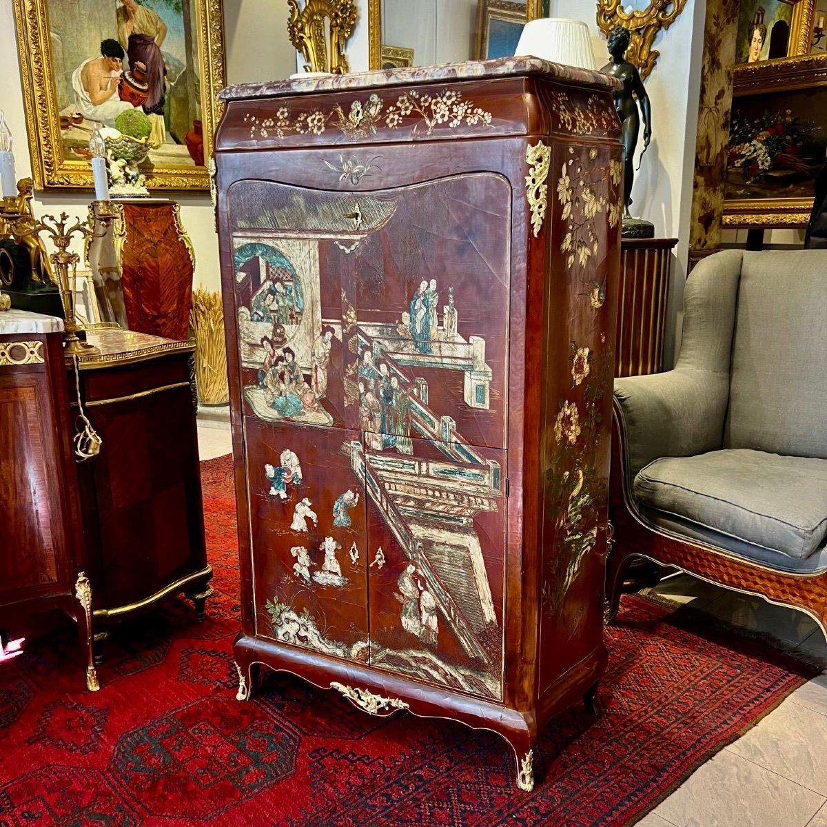 French 19th Century Chinese Lacquer Secretary Desk in Louis XV Style For Sale