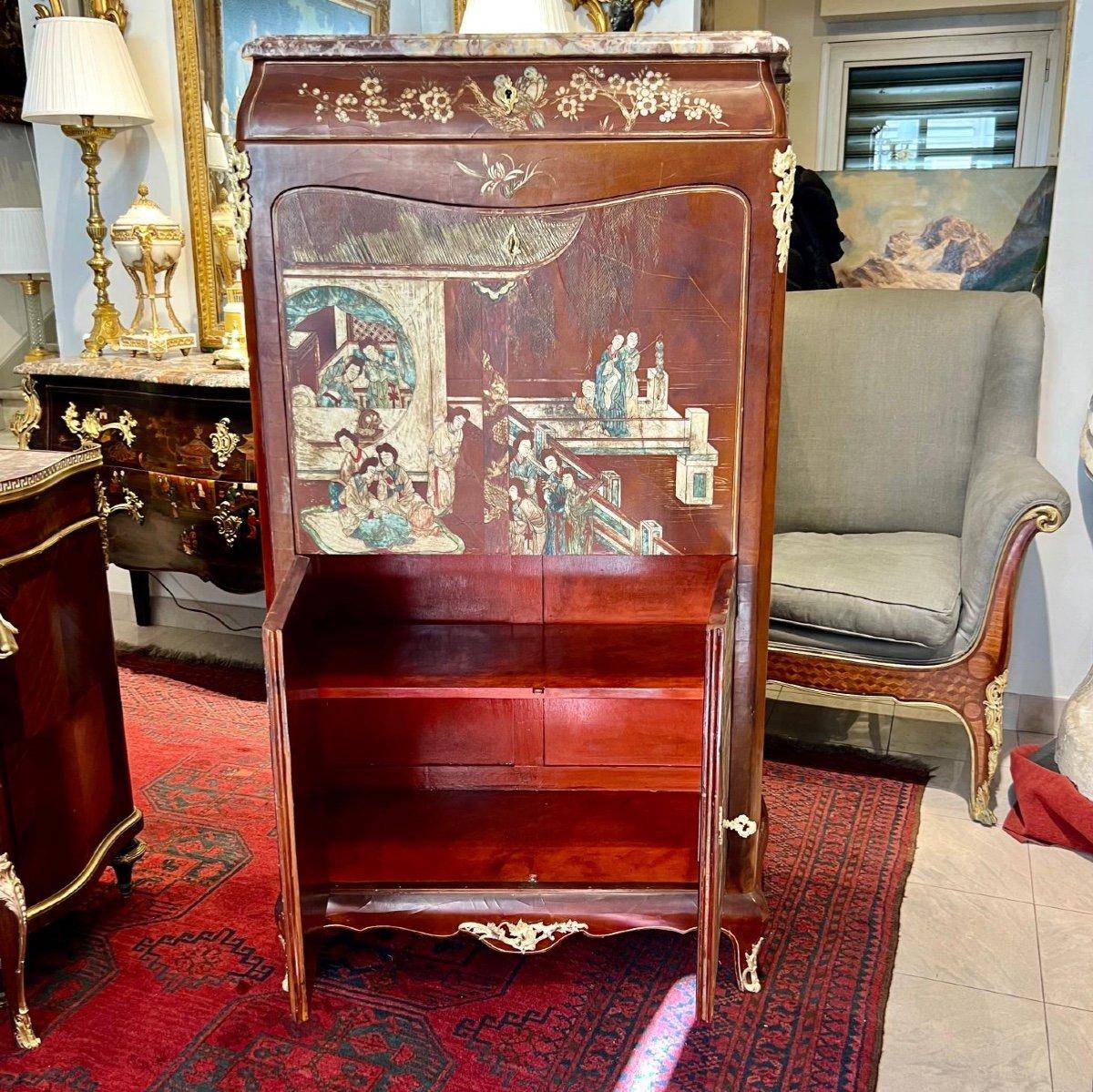 19th Century Chinese Lacquer Secretary Desk in Louis XV Style In Good Condition For Sale In NICE, FR