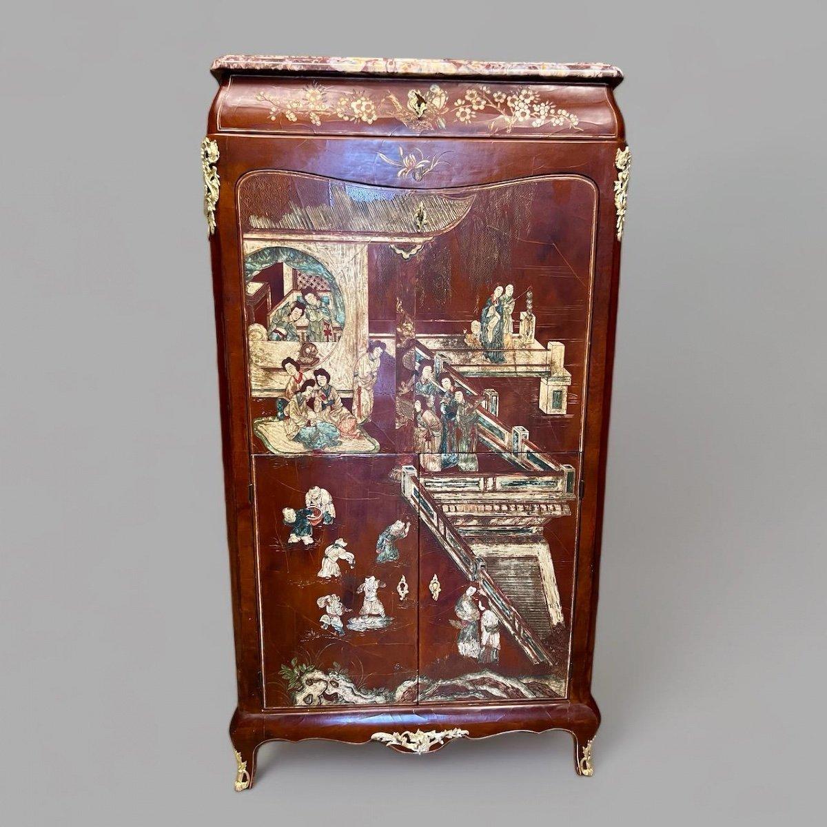 19th Century Chinese Lacquer Secretary Desk in Louis XV Style For Sale 5