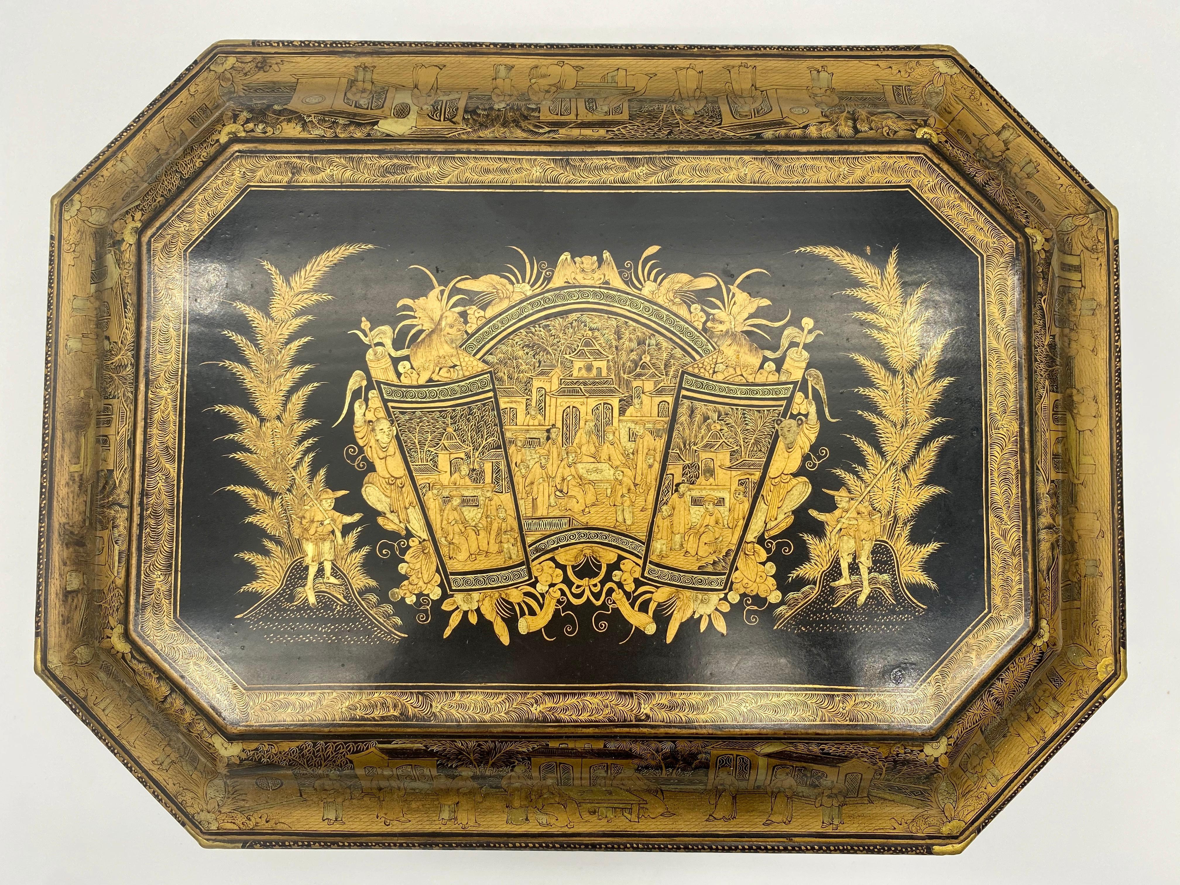 19th Century Chinese Lacquer Sewing Box For Sale 7