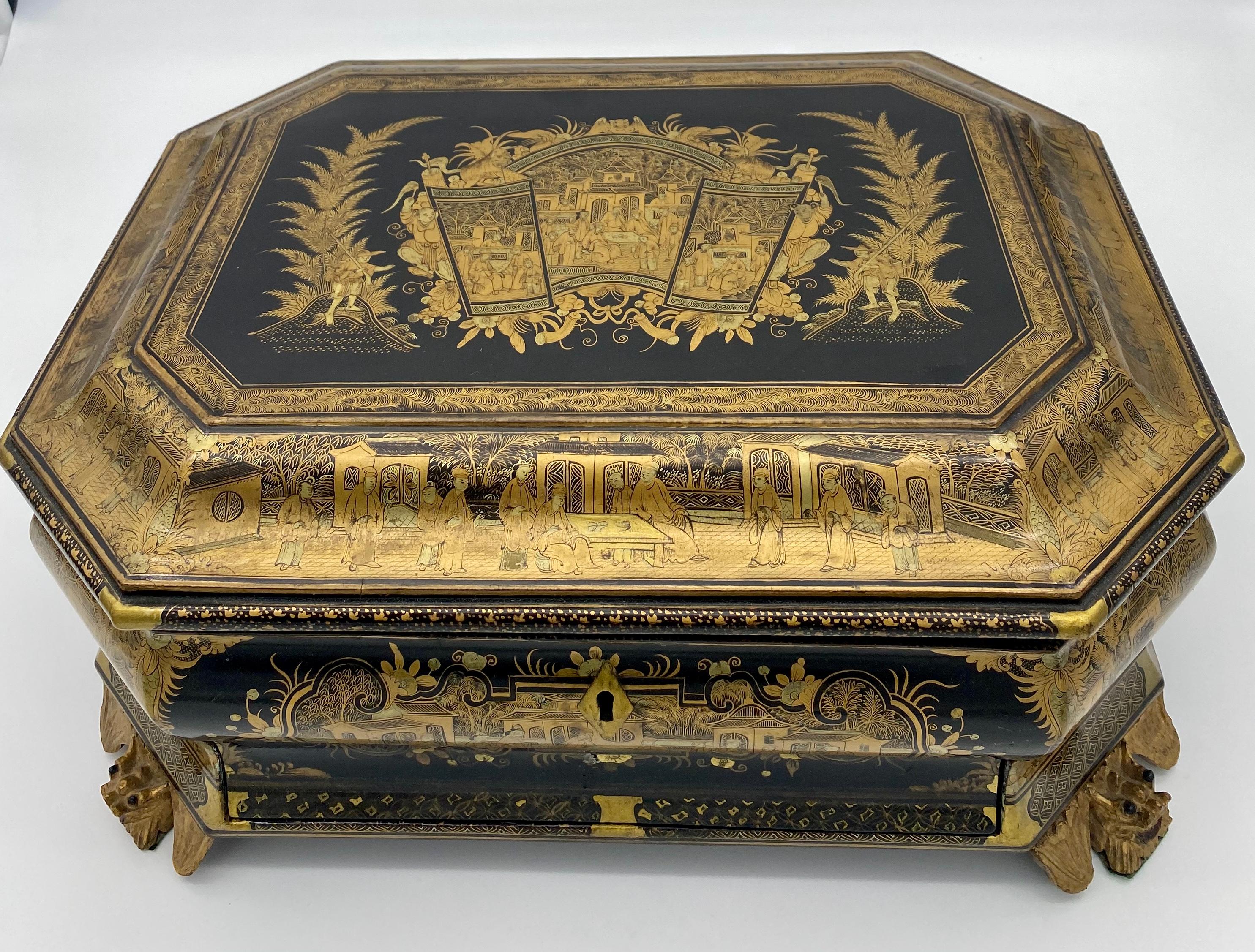 19th Century Chinese Lacquer Sewing Box For Sale 8