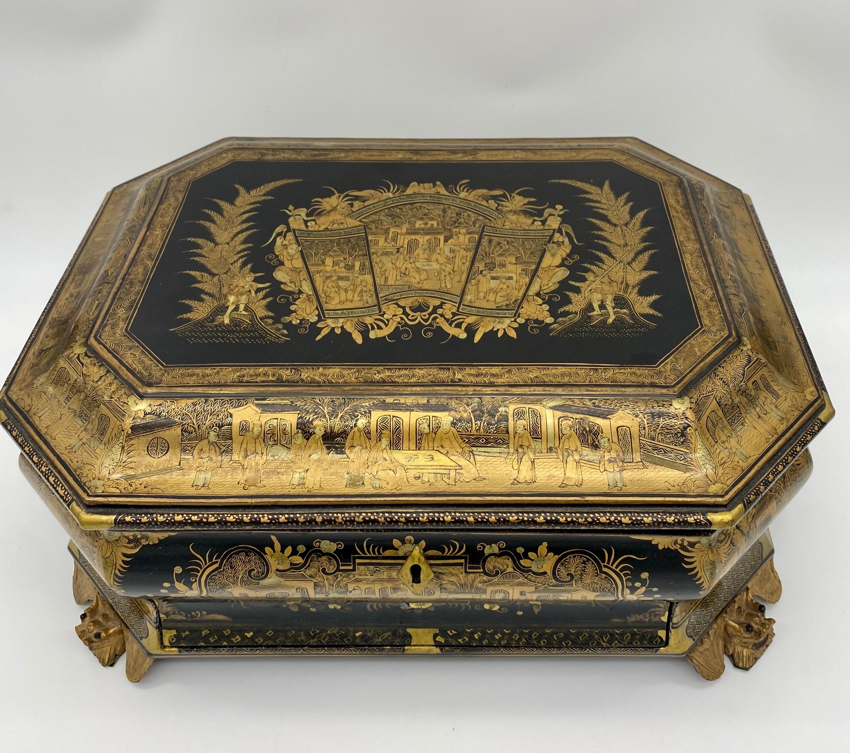 19th Century Chinese Lacquer Sewing Box For Sale 9