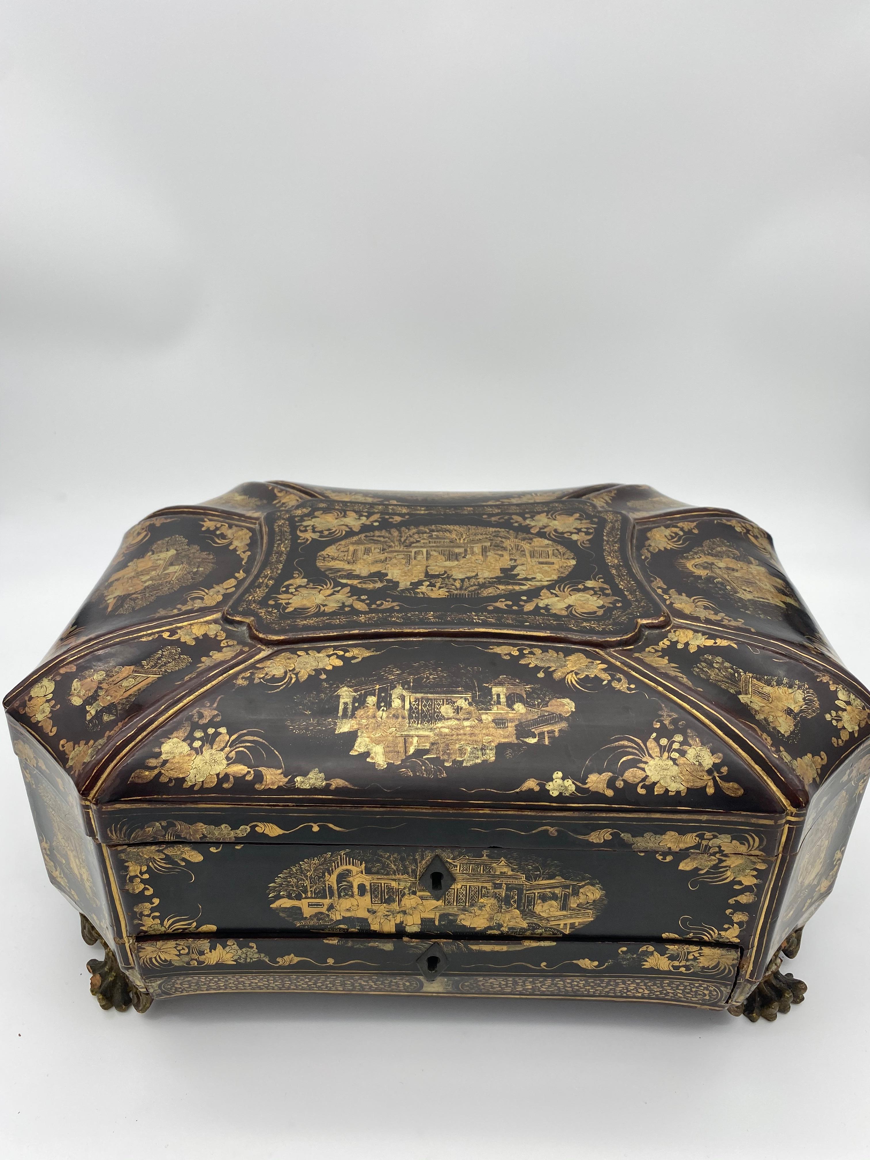 19th Century Chinese Lacquer Sewing Box For Sale 8