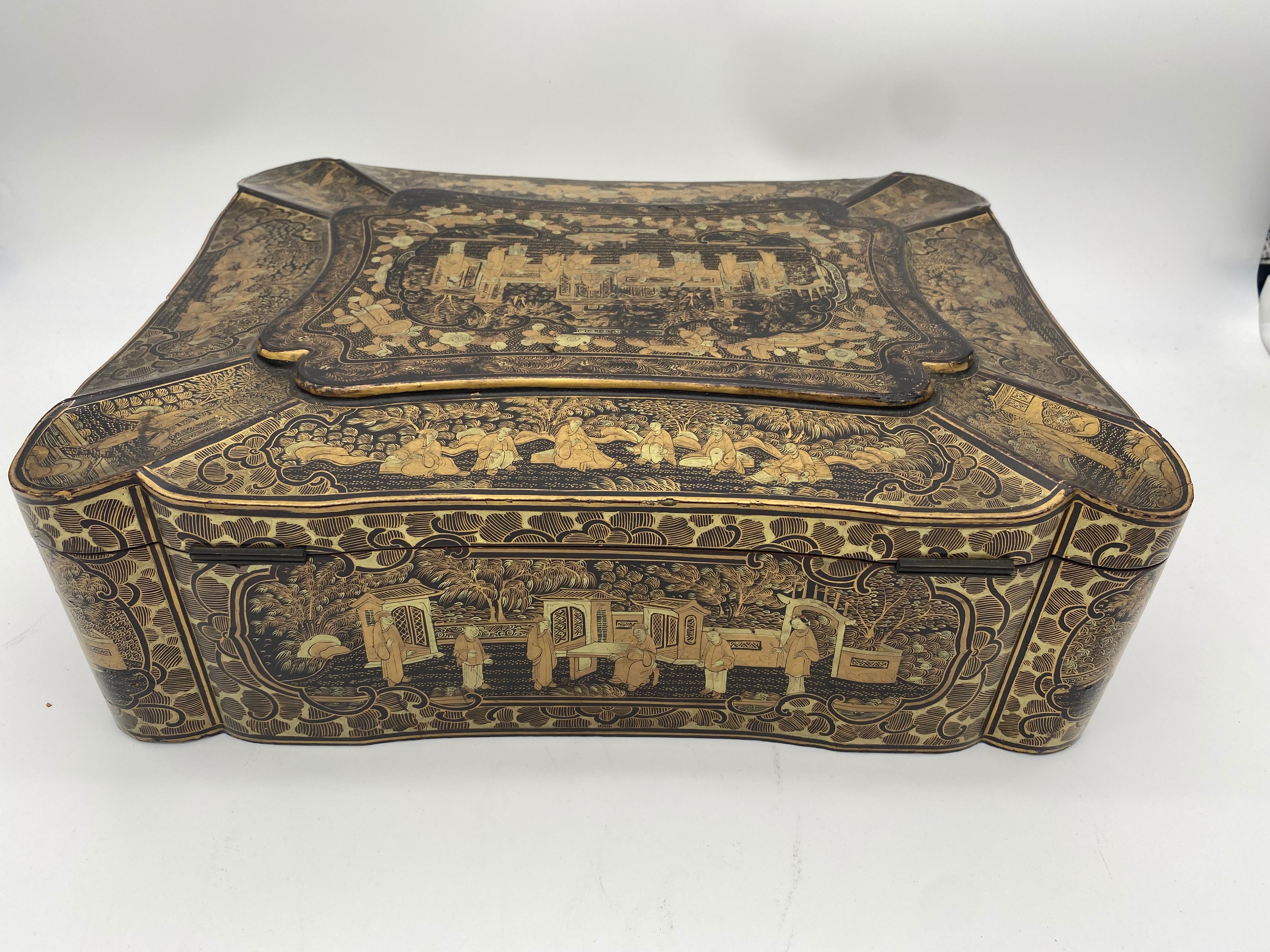 14 inch 19th Century Chinese Lacquer Sewing Box For Sale 1