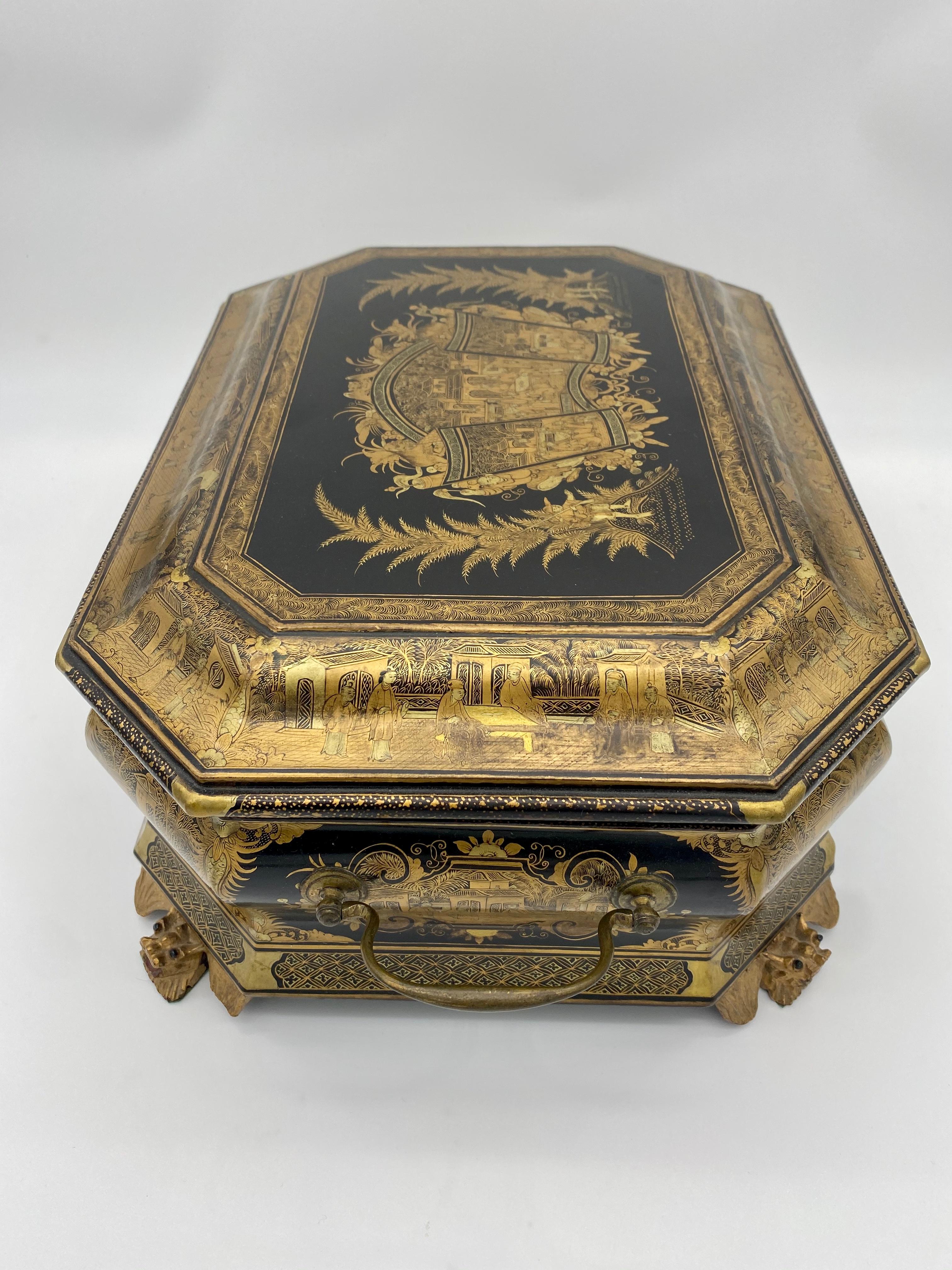 19th Century Chinese Lacquer Sewing Box For Sale 2