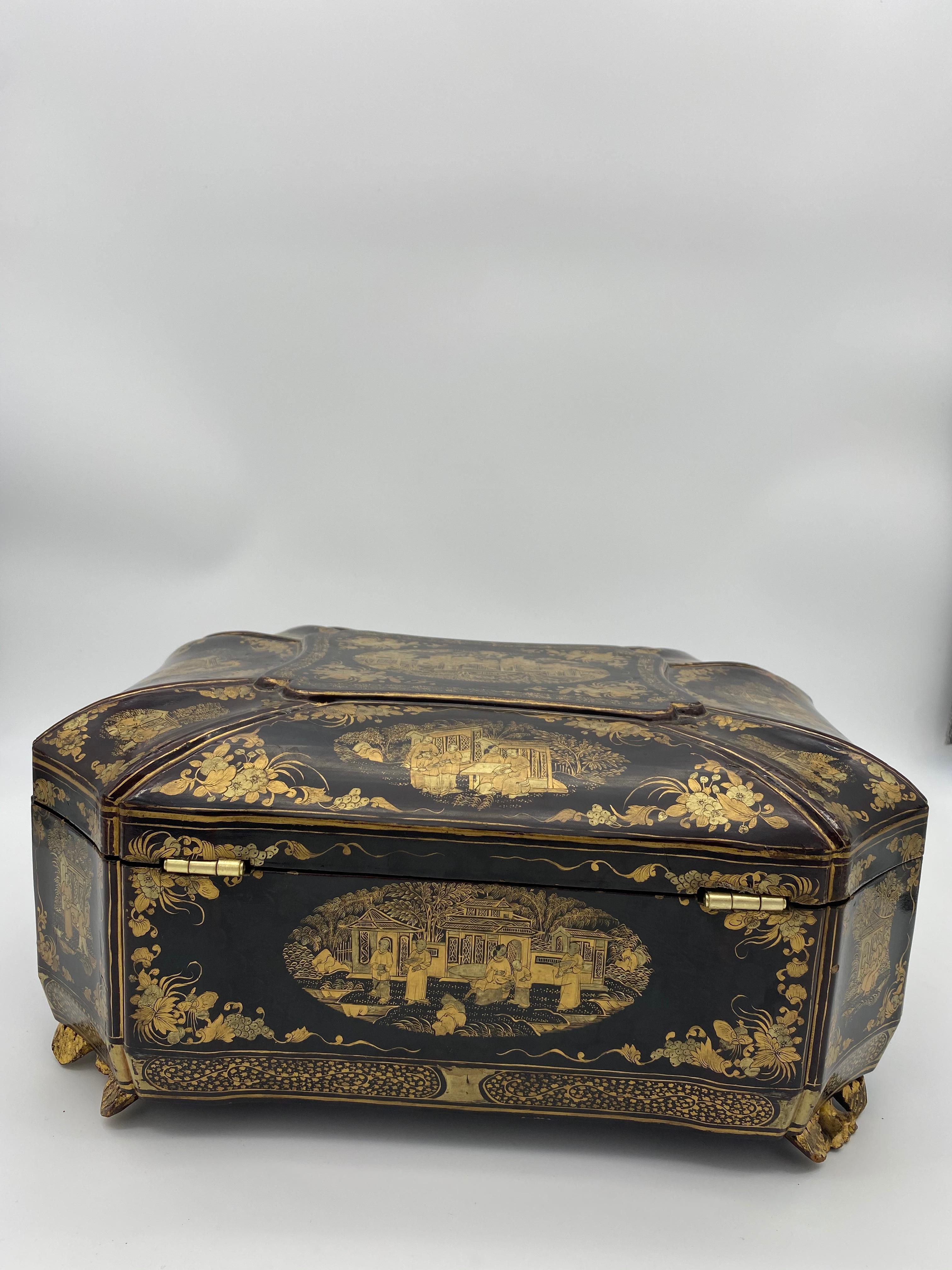 19th Century Chinese Lacquer Sewing Box For Sale 3