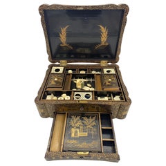 14 inch 19th Century Chinese Lacquer Sewing Box