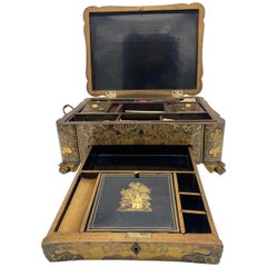 19th Century 14.25‘’ Large Chinese Lacquer Sewing Box