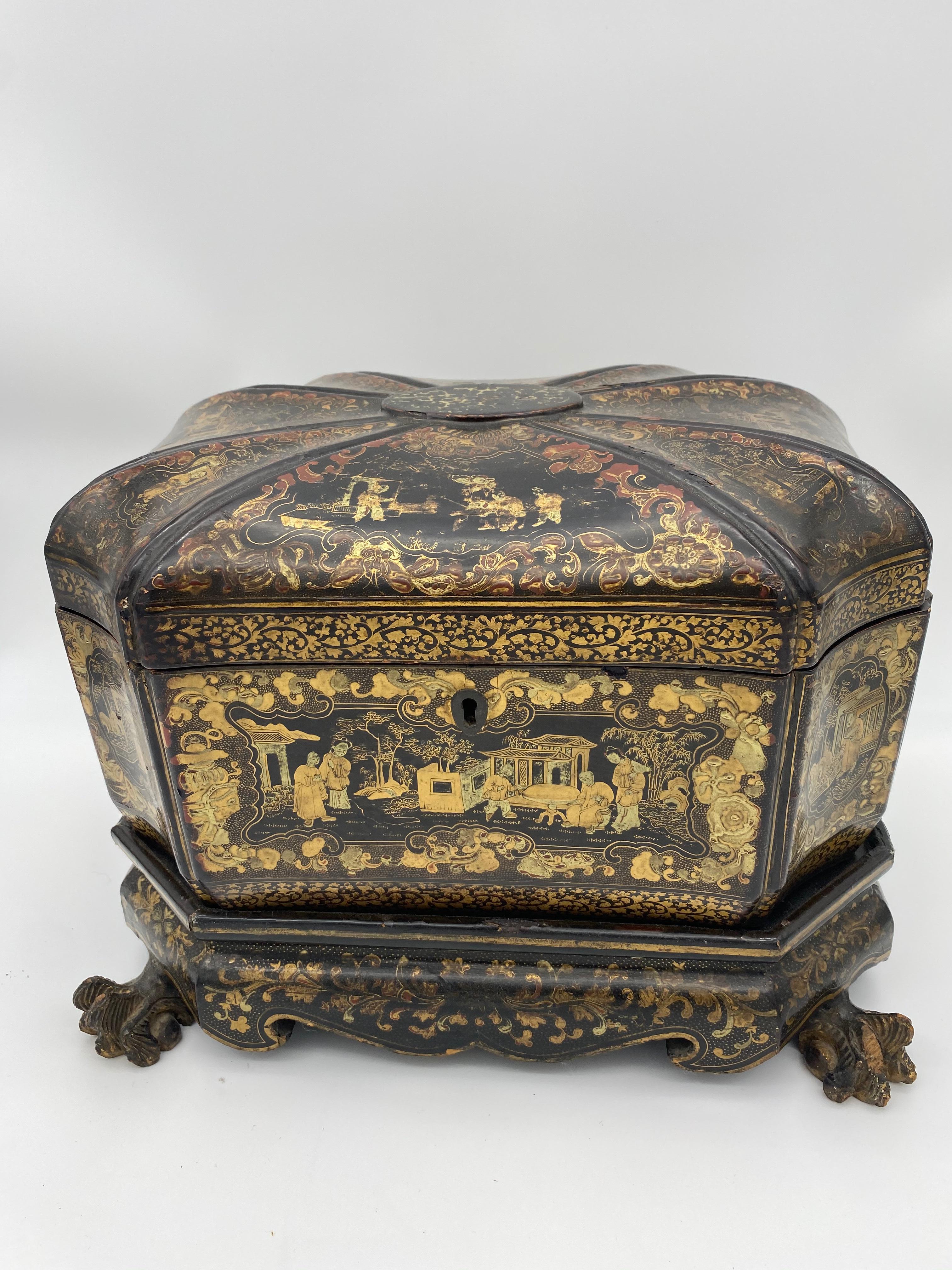 19th Century Chinese Lacquer Tea Caddy For Sale 5
