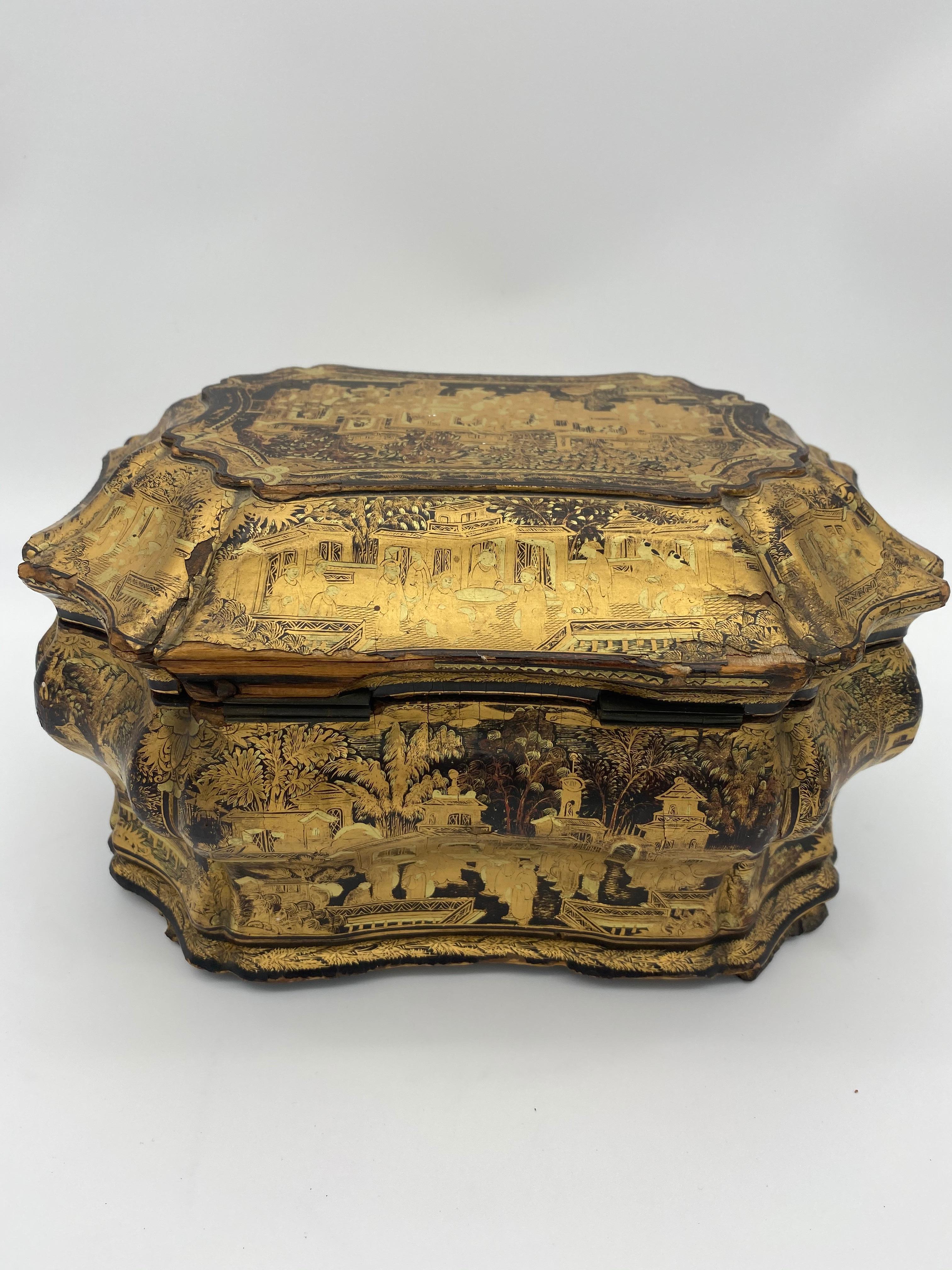 19th Century Chinese Lacquer Tea Caddy 5