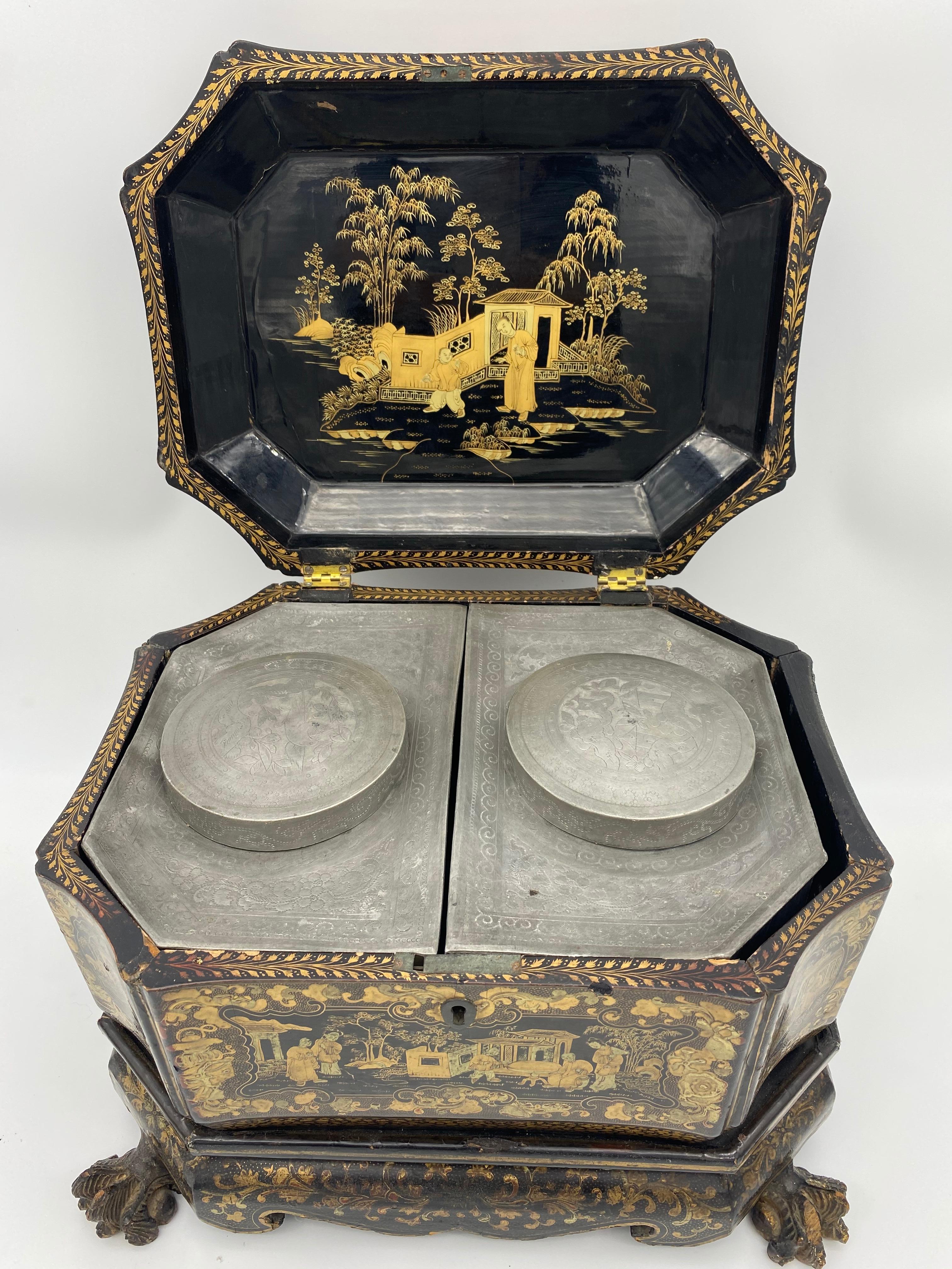 19th Century Chinese Lacquer Tea Caddy For Sale 6