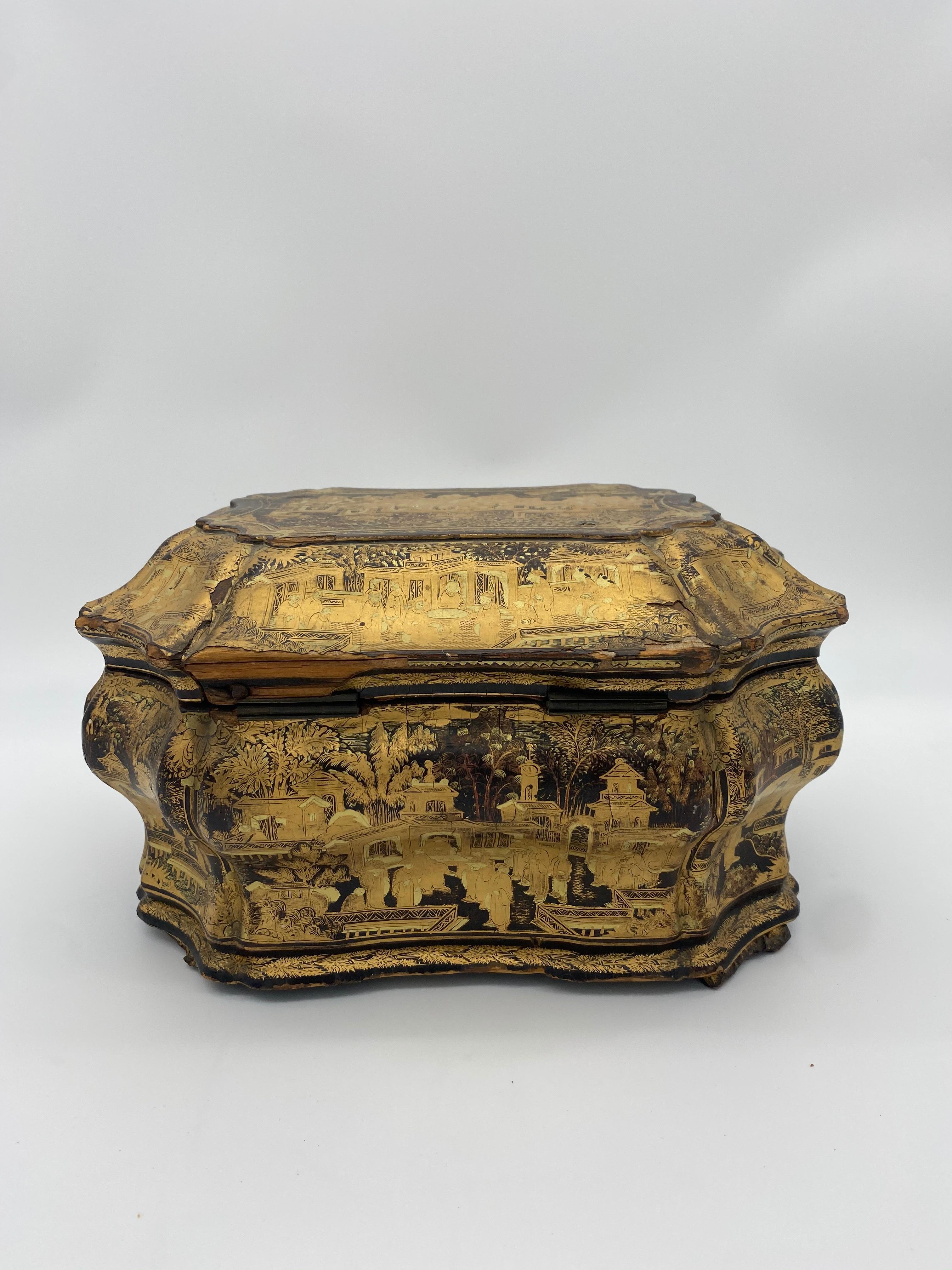 19th Century Chinese Lacquer Tea Caddy 6