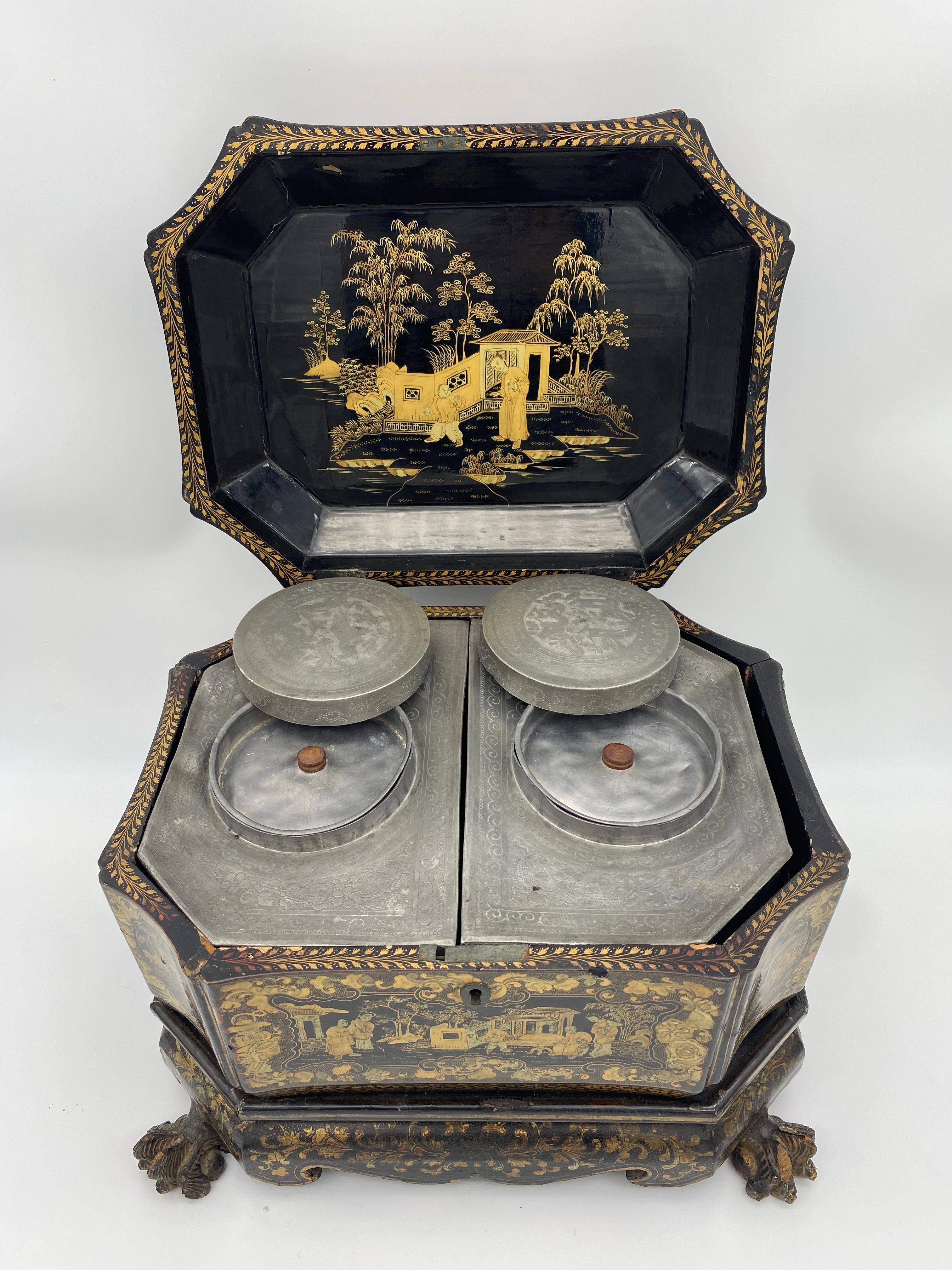 19th Century Chinese Lacquer Tea Caddy For Sale 7
