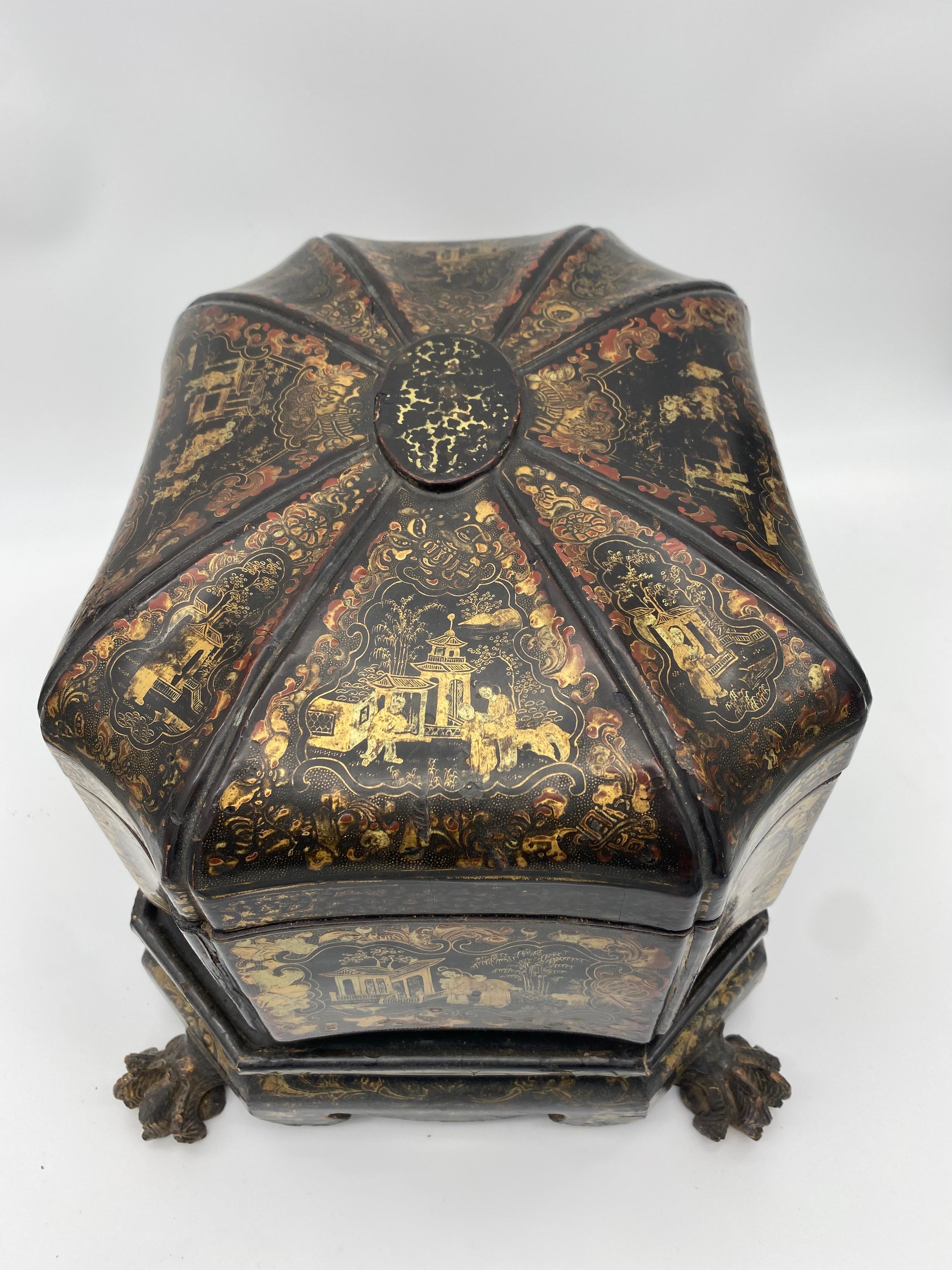 Qing 19th Century Chinese Lacquer Tea Caddy For Sale