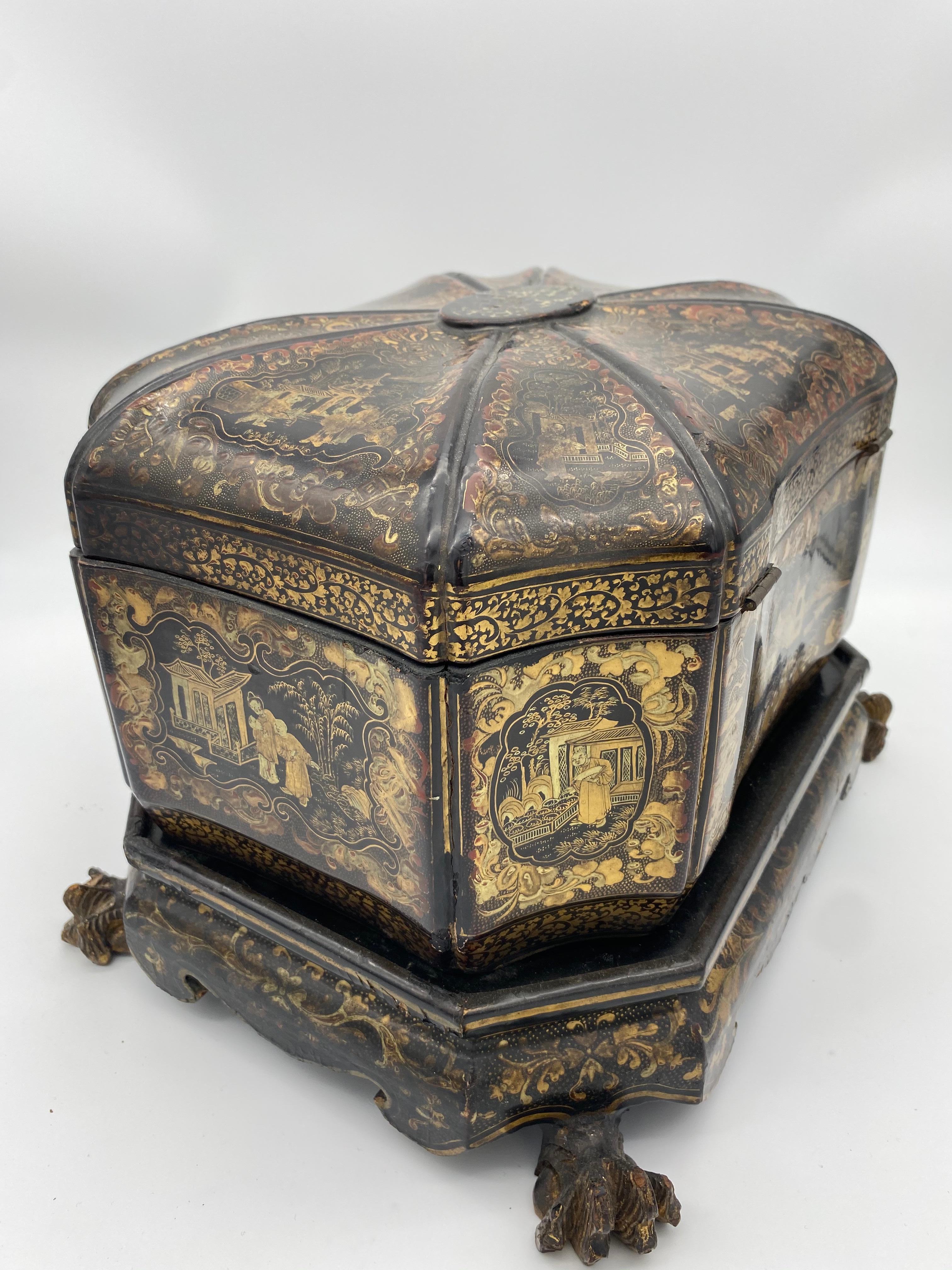 19th Century Chinese Lacquer Tea Caddy In Good Condition For Sale In Brea, CA