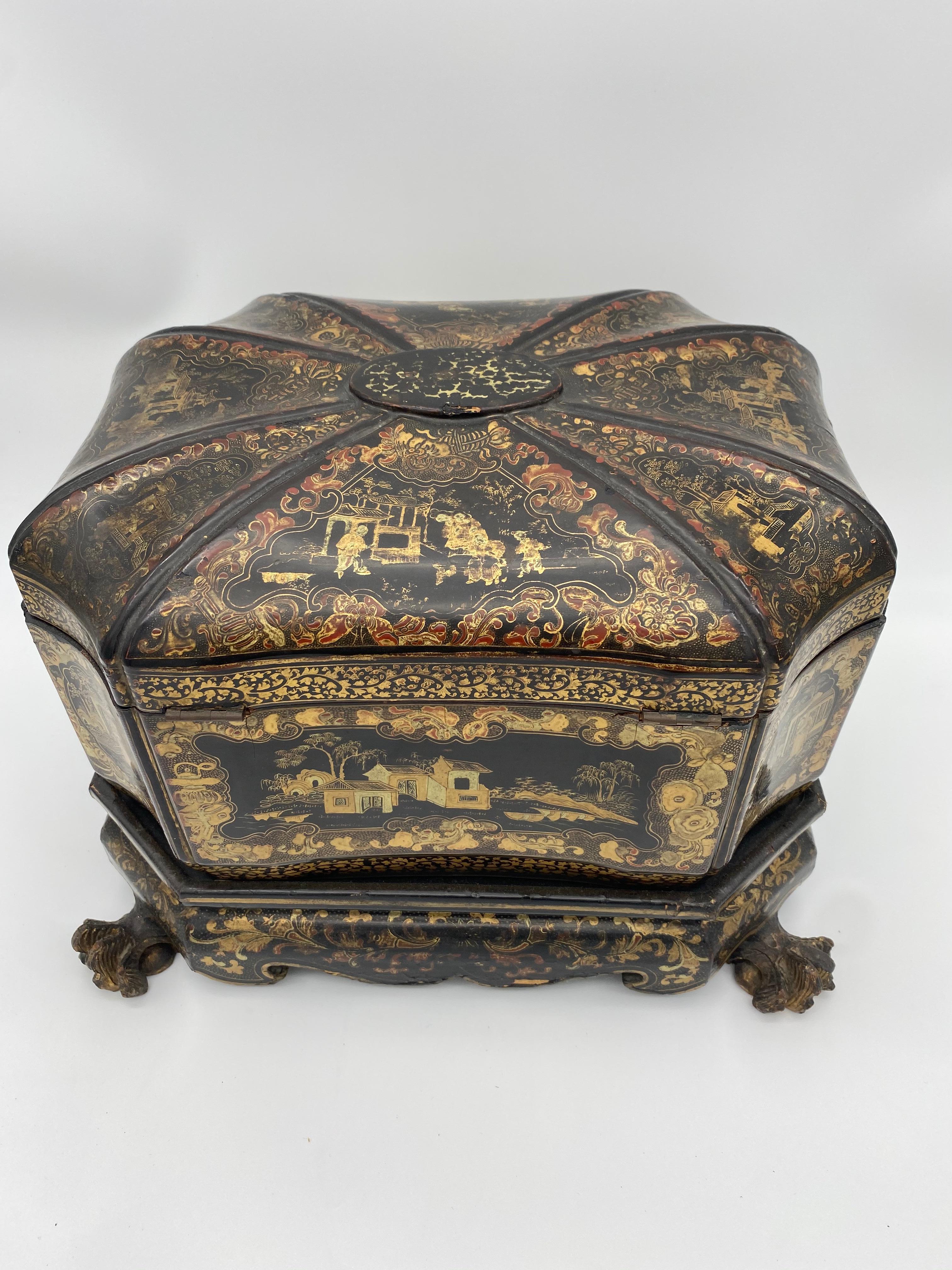 19th Century Chinese Lacquer Tea Caddy For Sale 2