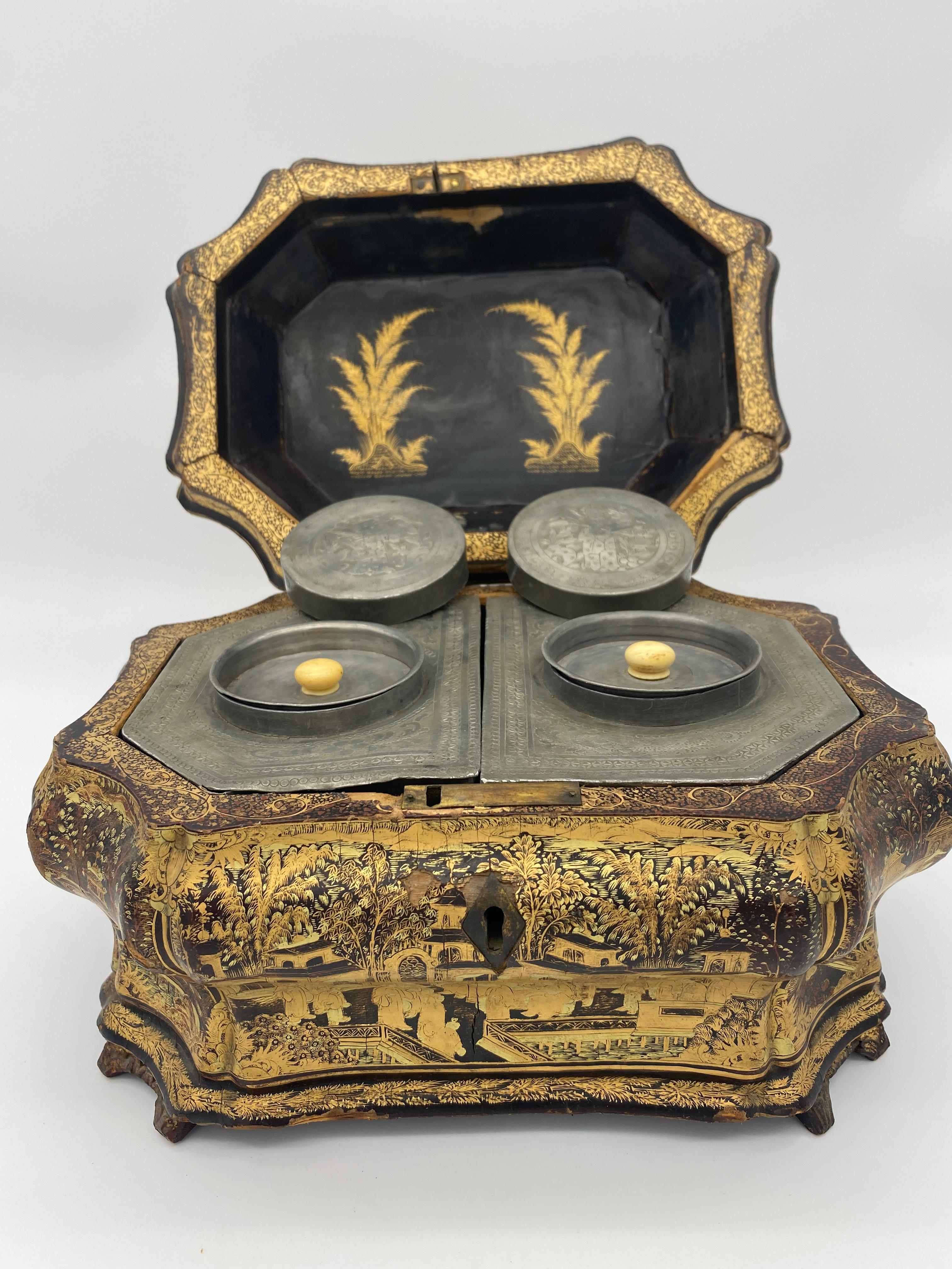 19th Century Chinese Lacquer Tea Caddy 3