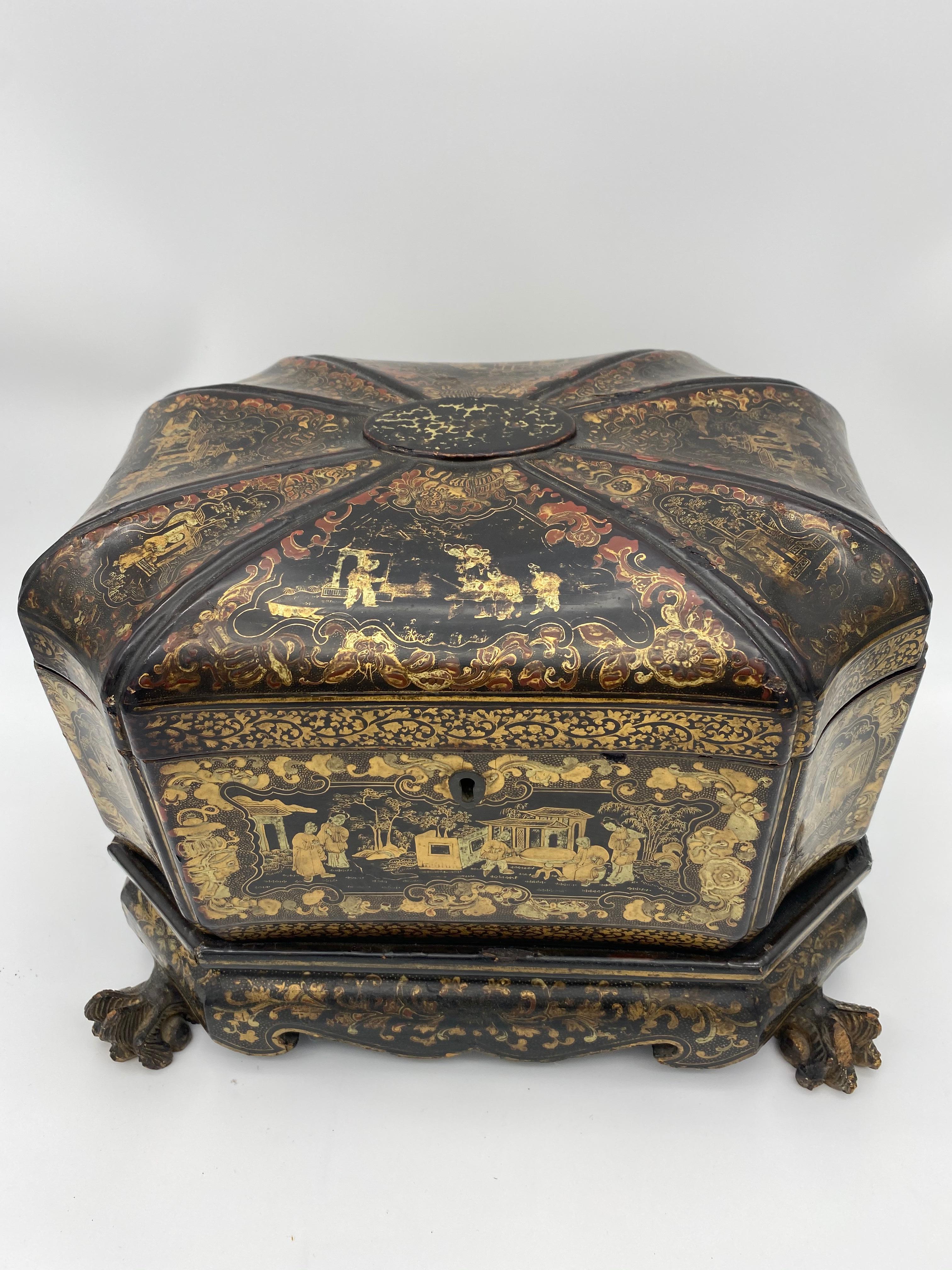 19th Century Chinese Lacquer Tea Caddy For Sale 4