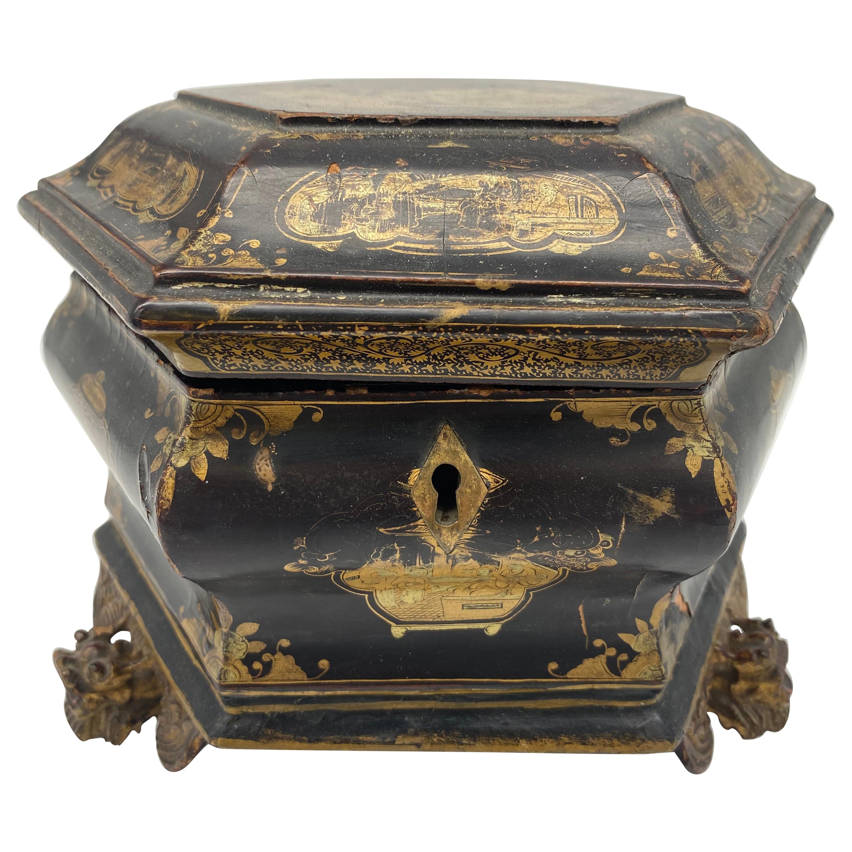 19th Century Chinese Lacquer Tea Caddy For Sale