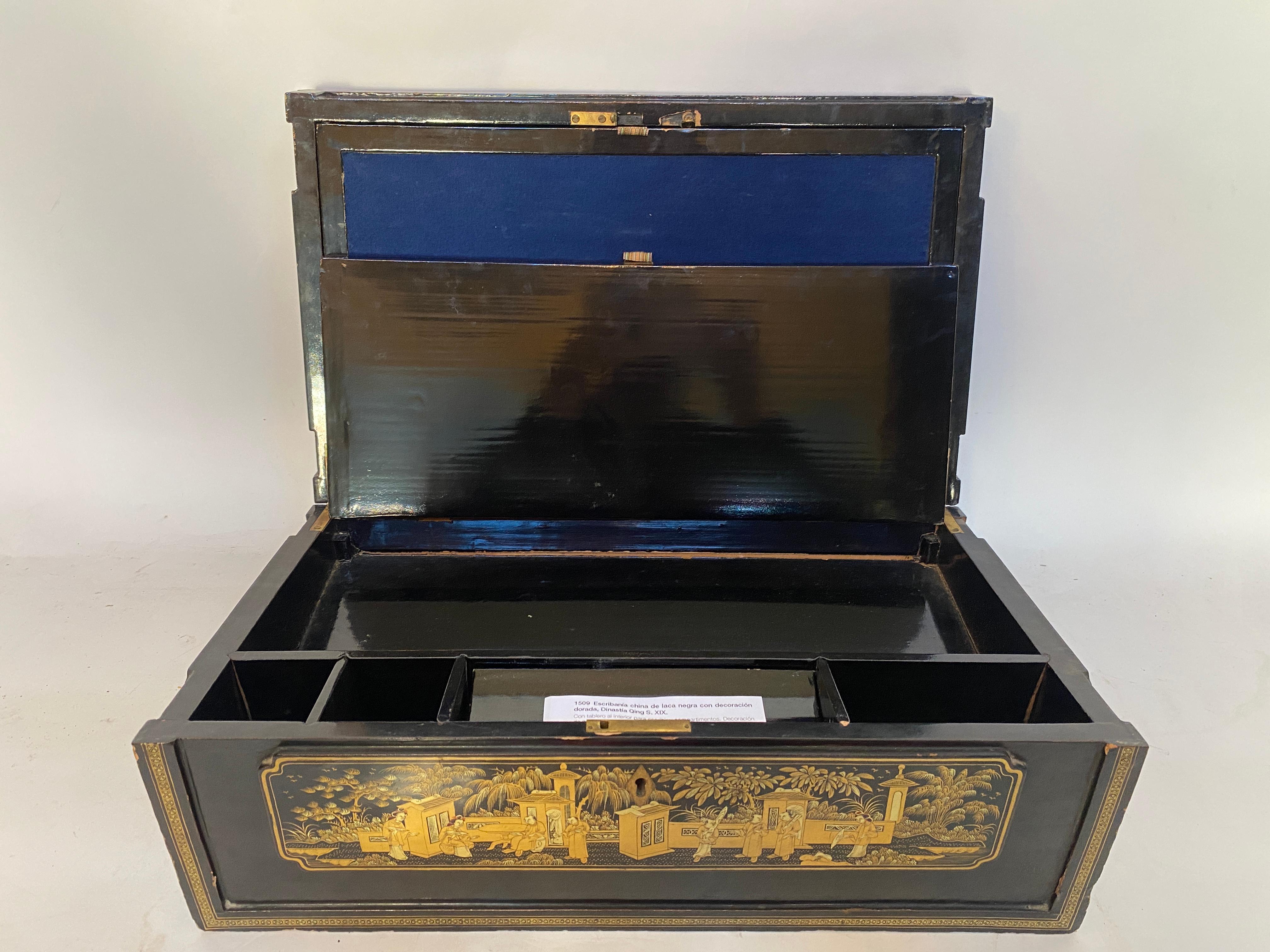 19th Century Chinese Lacquer Writing Box In Good Condition For Sale In Brea, CA