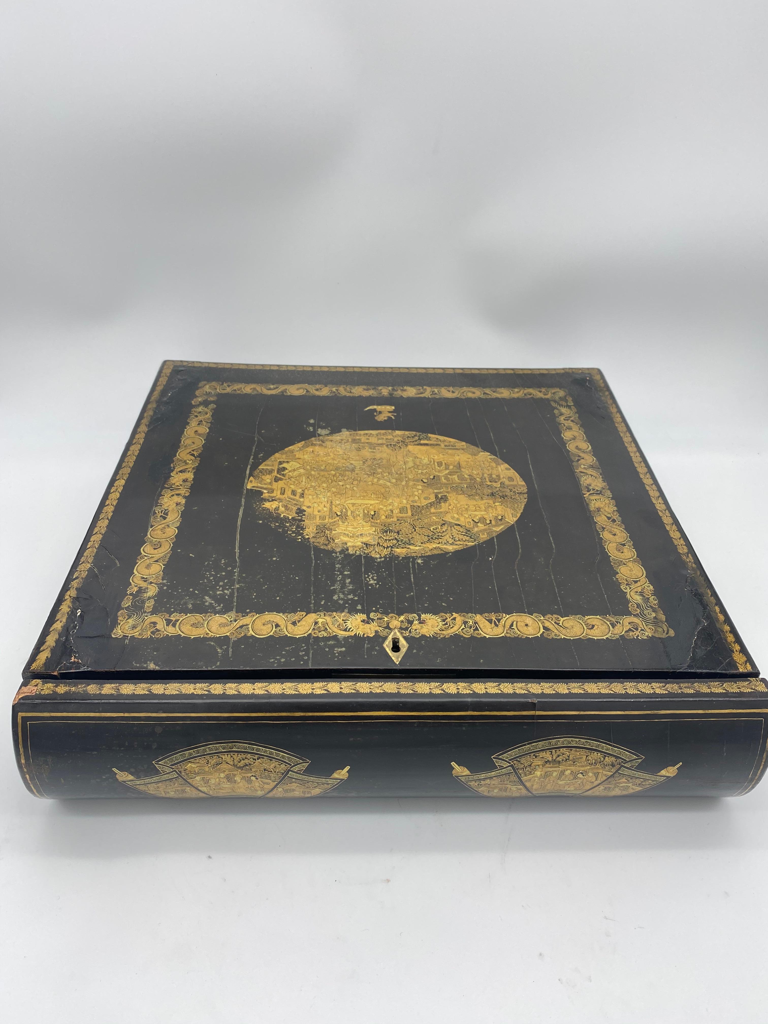 19th Century Chinese Lacquer Writing Box For Sale 4
