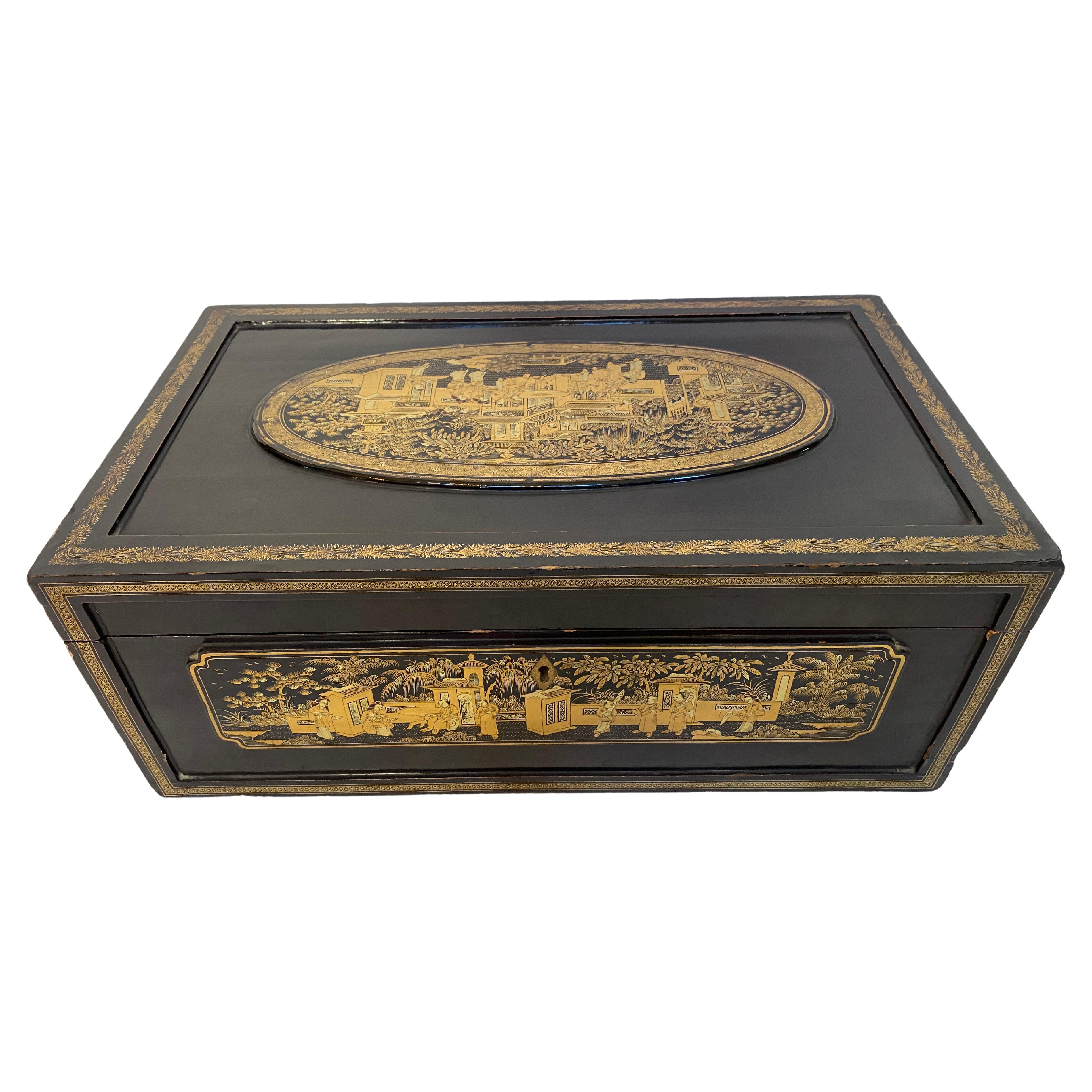 19th Century Chinese Lacquer Writing Box For Sale