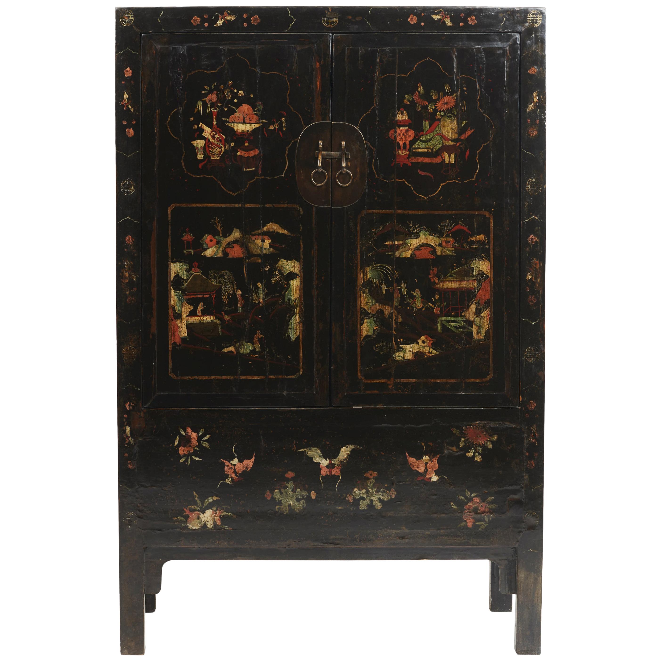 19th Century Chinese Lacquered Cabinet with Original Decorations, Shanxi