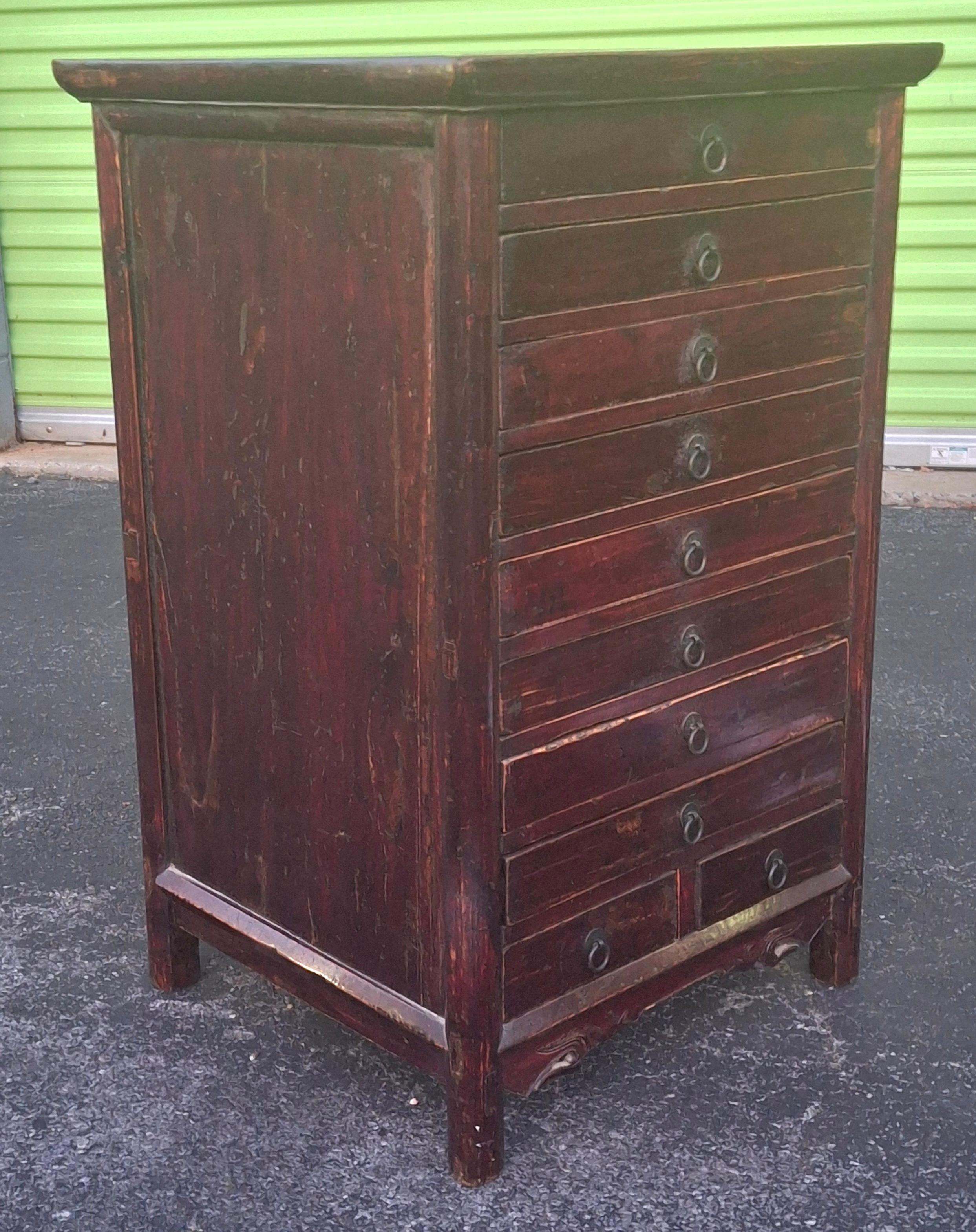 19th Century Chinese Lacquered Elmwood Ten Drawer Document Chest (amerikanisch) im Angebot