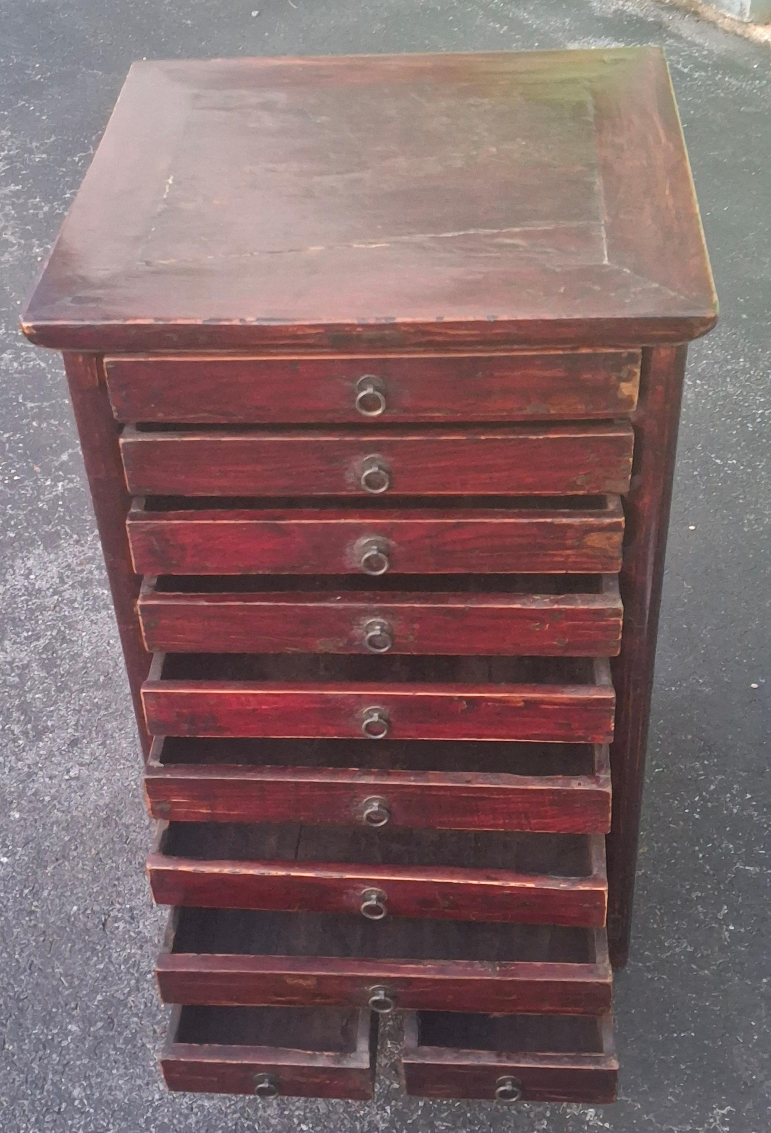 19th Century Chinese Lacquered Elmwood Ten Drawer Document Chest im Zustand „Gut“ im Angebot in Germantown, MD