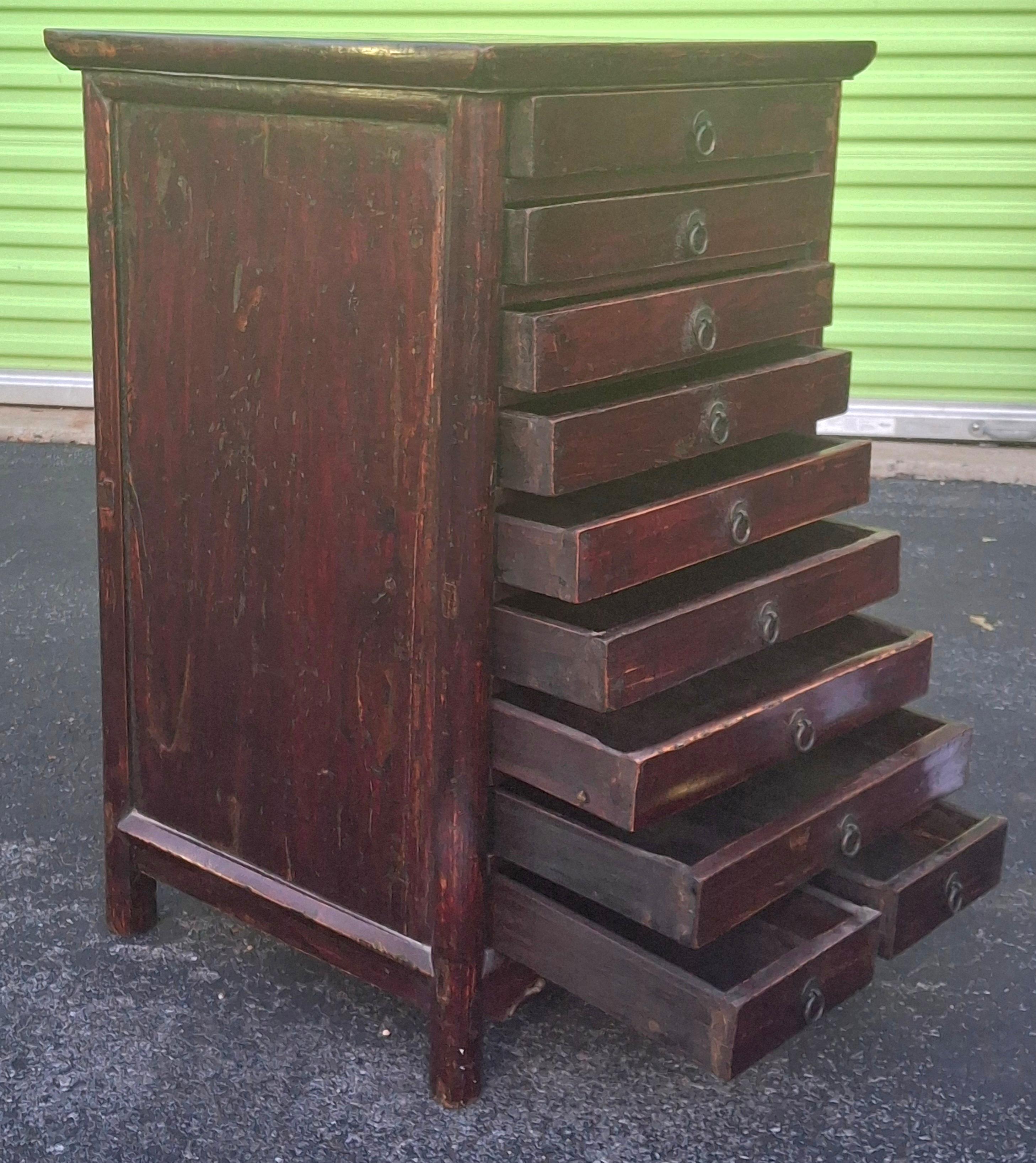 19th Century Chinese Lacquered Elmwood Ten Drawer Document Chest (19. Jahrhundert) im Angebot