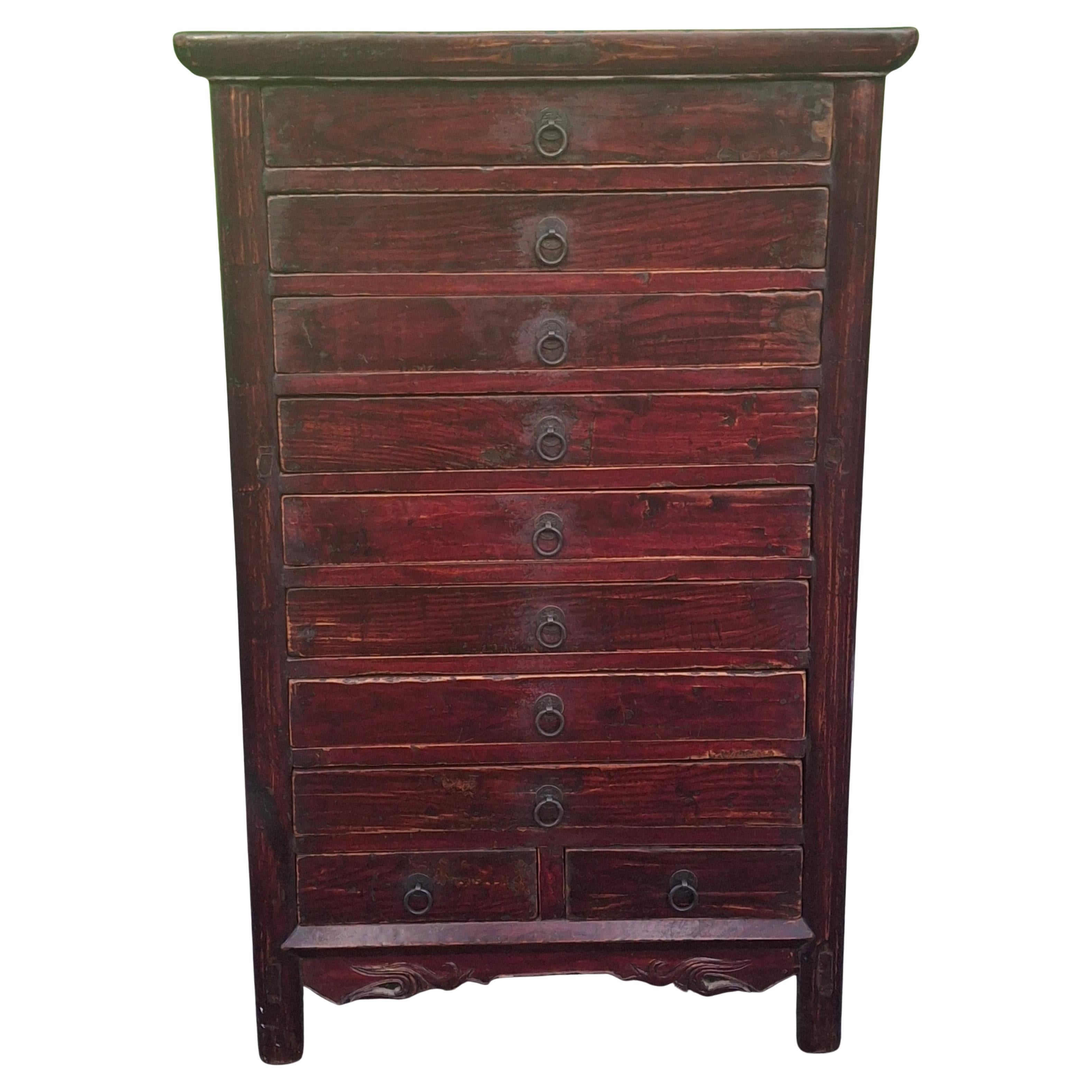 19th Century Chinese Lacquered Elmwood Ten Drawer Document Chest