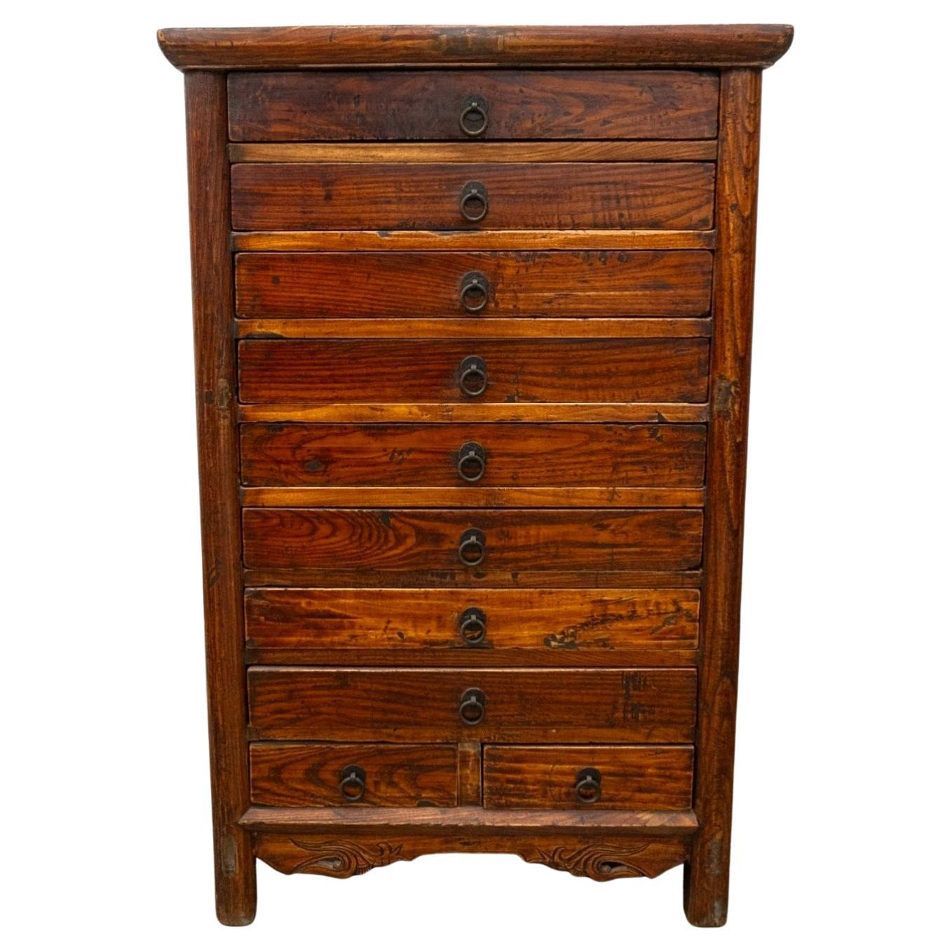 19th Century Chinese Lacquered Elmwood Ten Drawer Document Chest im Angebot