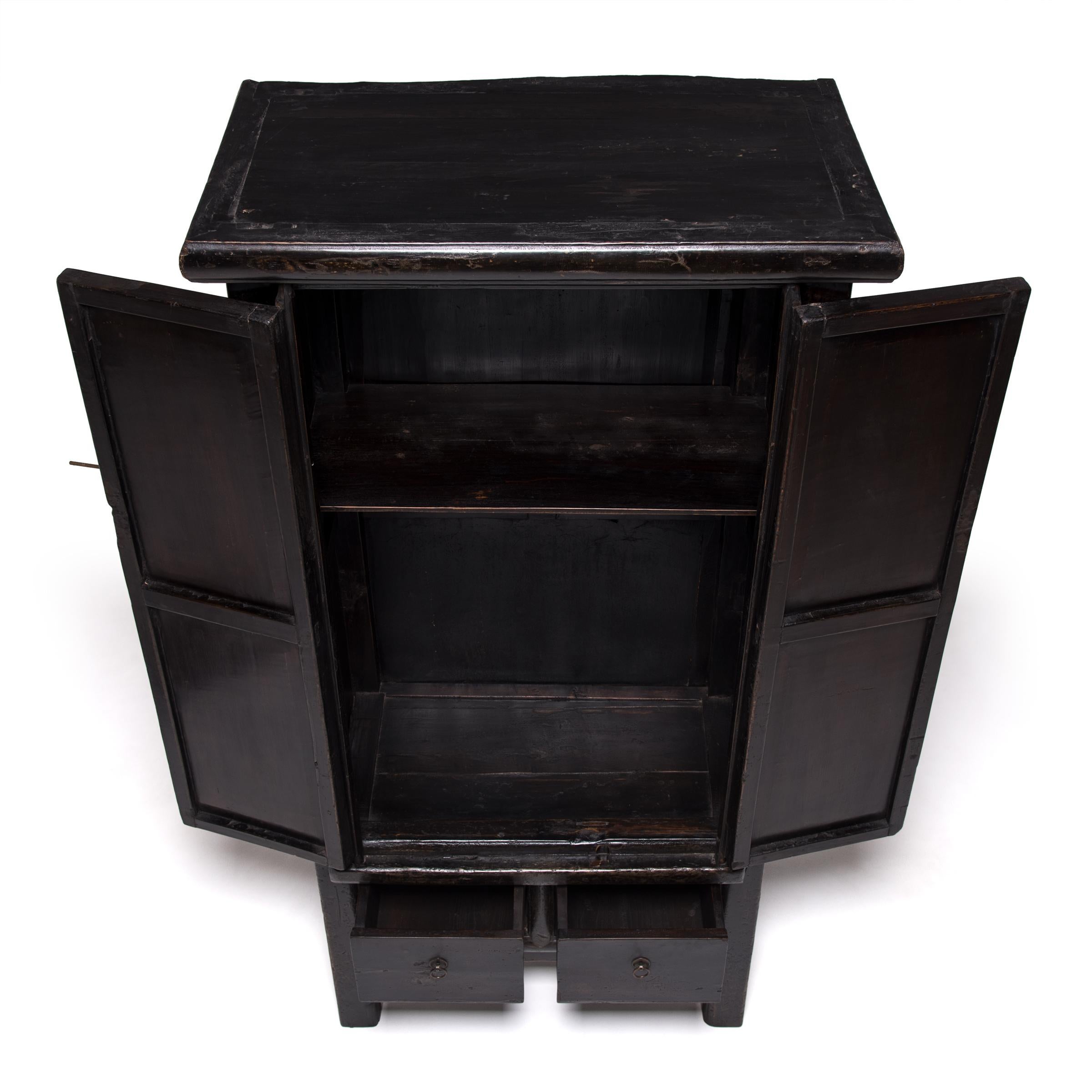 19th Century Chinese Black Lacquer Noodle Cabinet, c. 1850