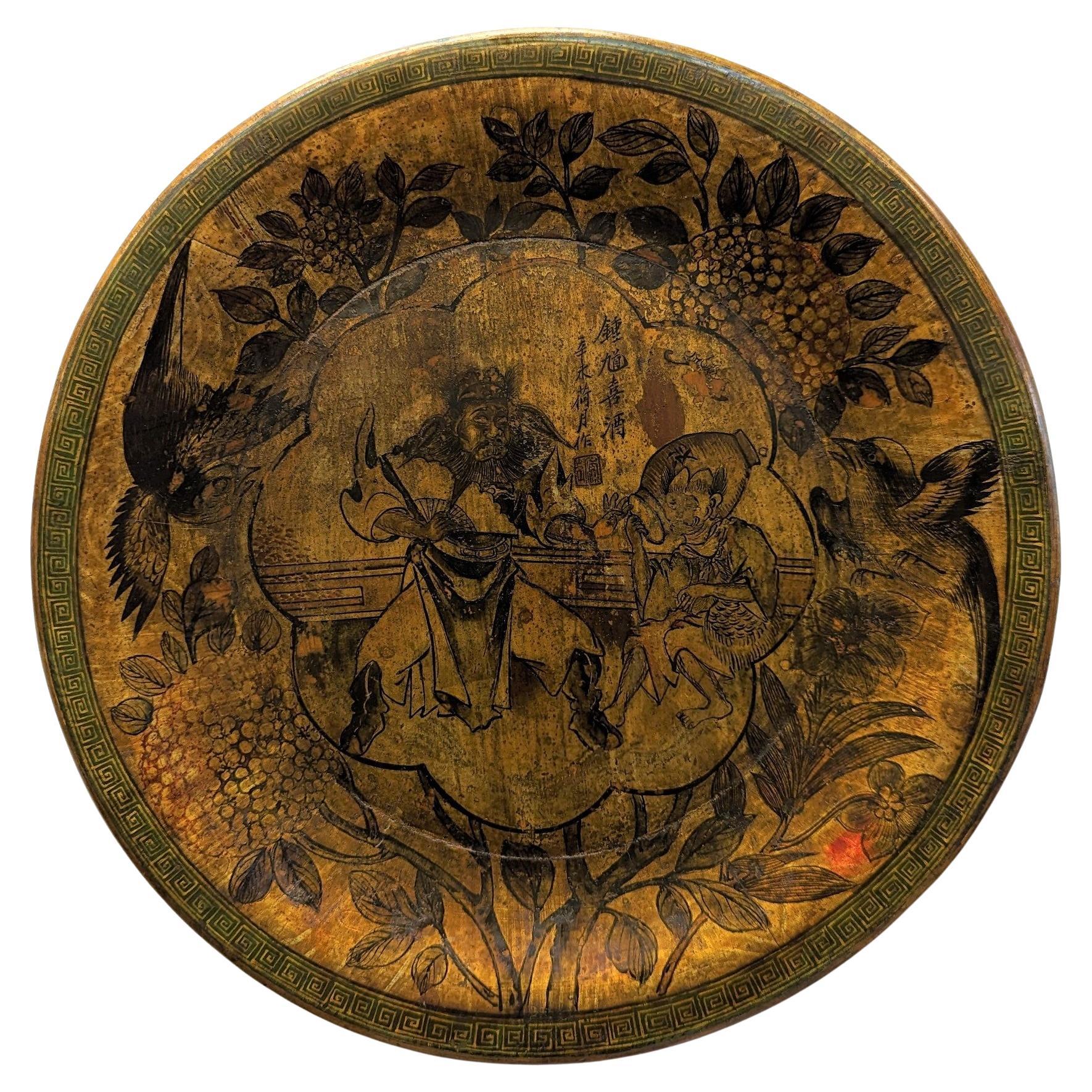 19th Century Chinese Lacquered Wooden Plate For Sale