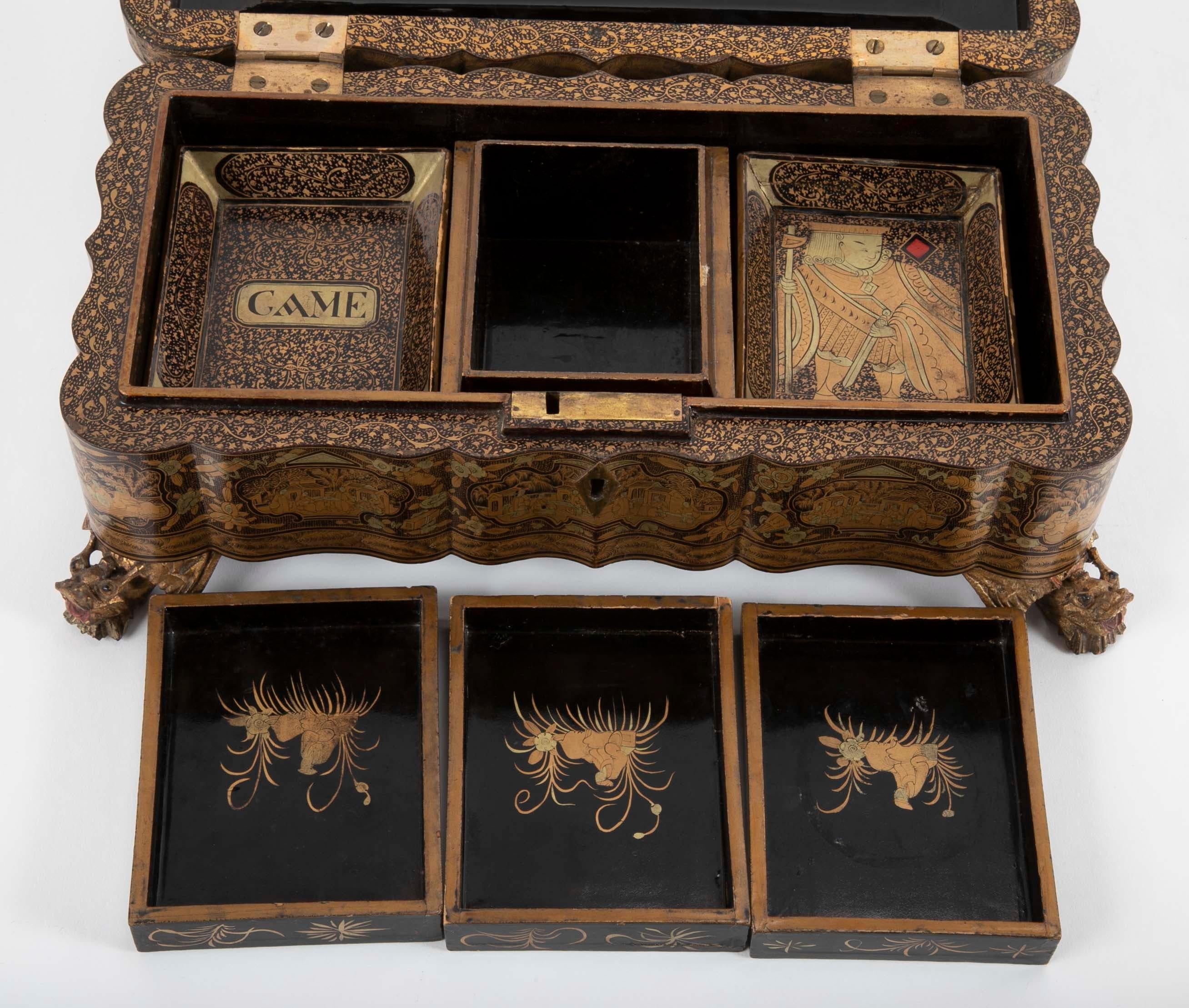 19th Century Chinese Lacquerware Game Box 8