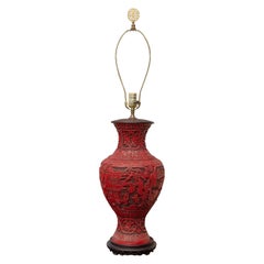 19th Century Chinese Large Cinnabar Vase as Table Lamp