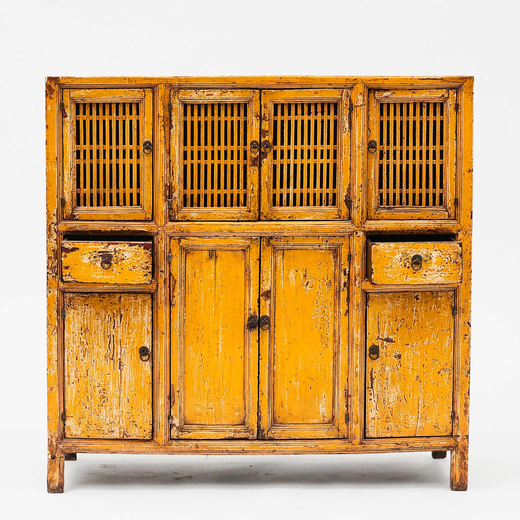 Qing 19th Century Chinese Lattice Door Cabinet