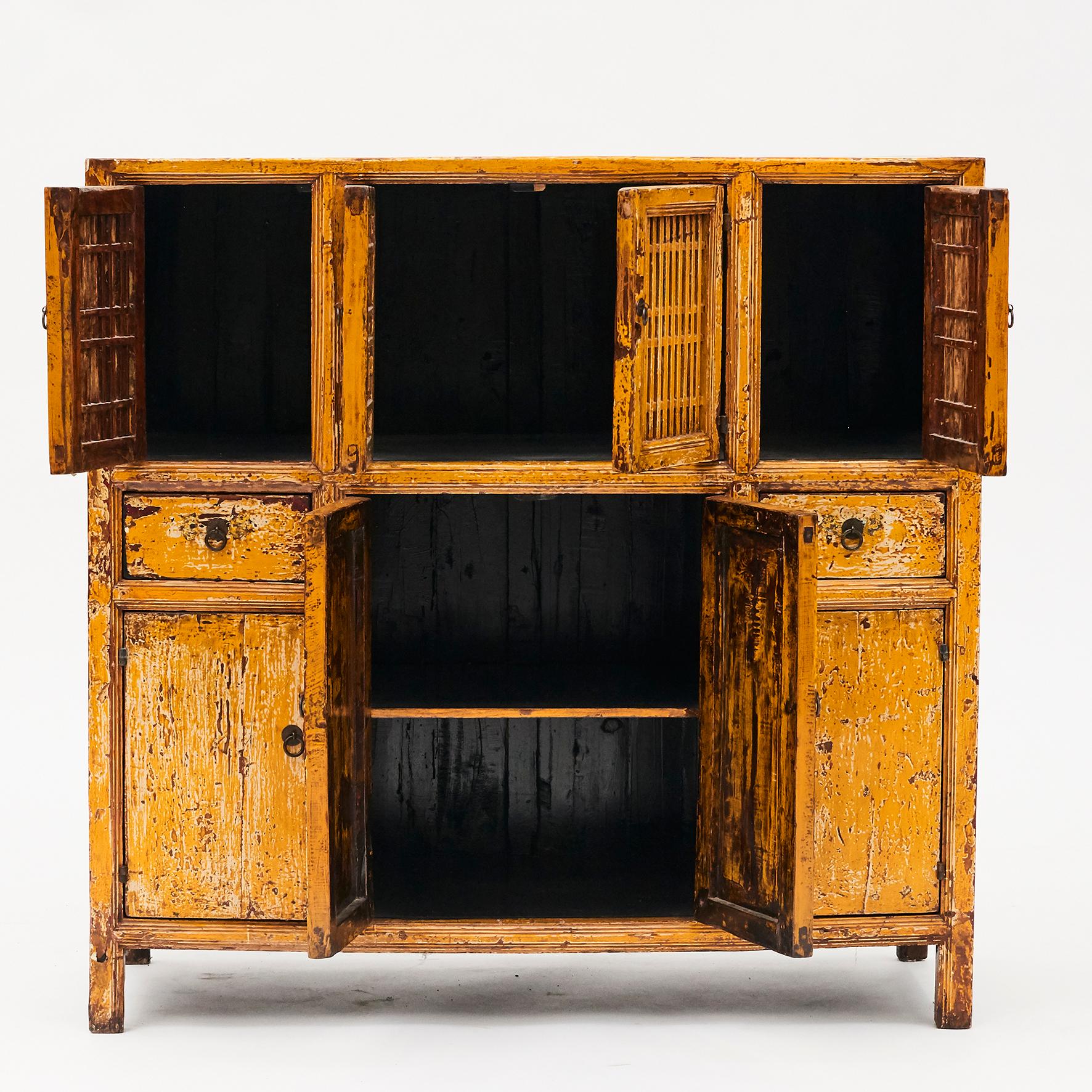 Lacquered 19th Century Chinese Lattice Door Cabinet